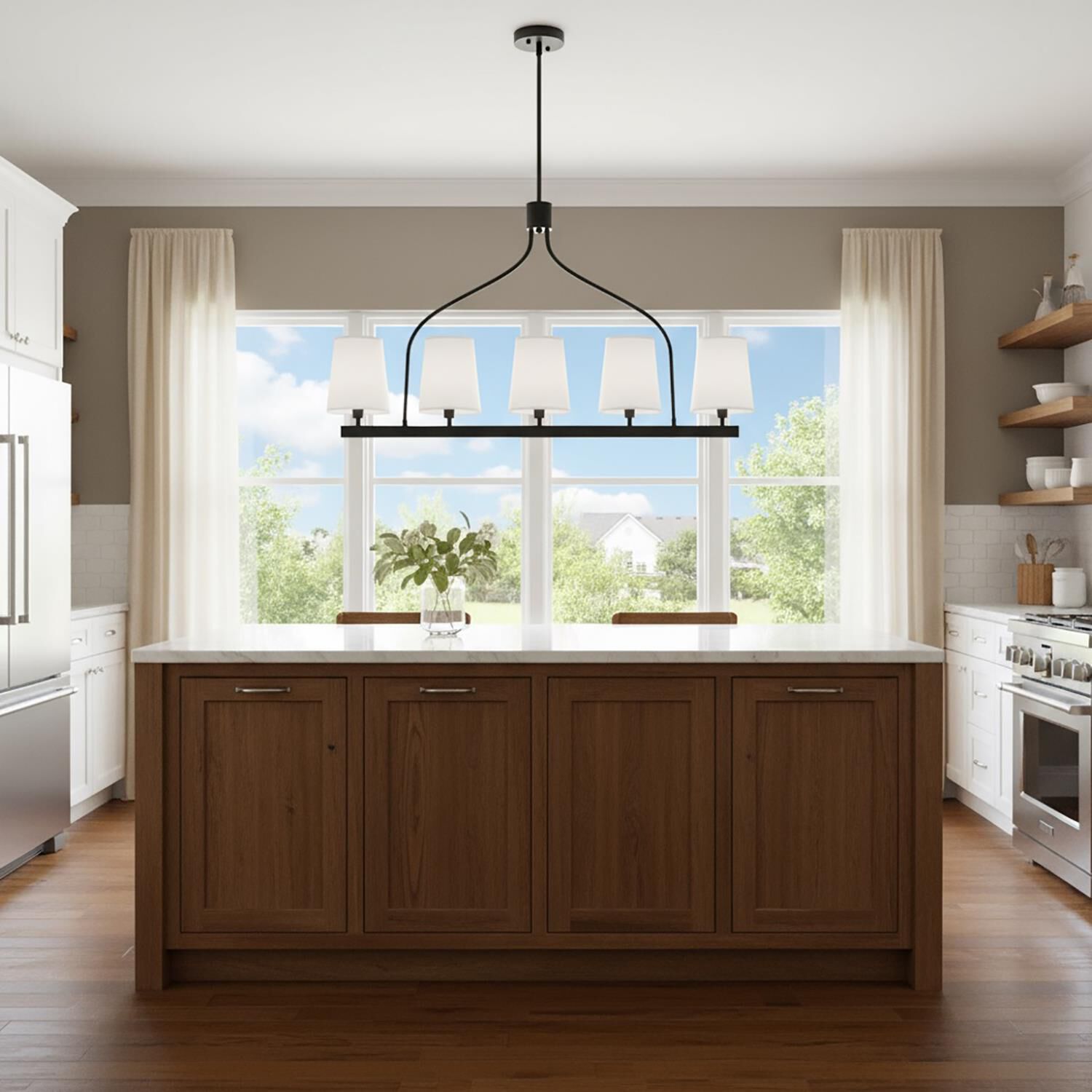 Shown in Black finish and White Linen shade