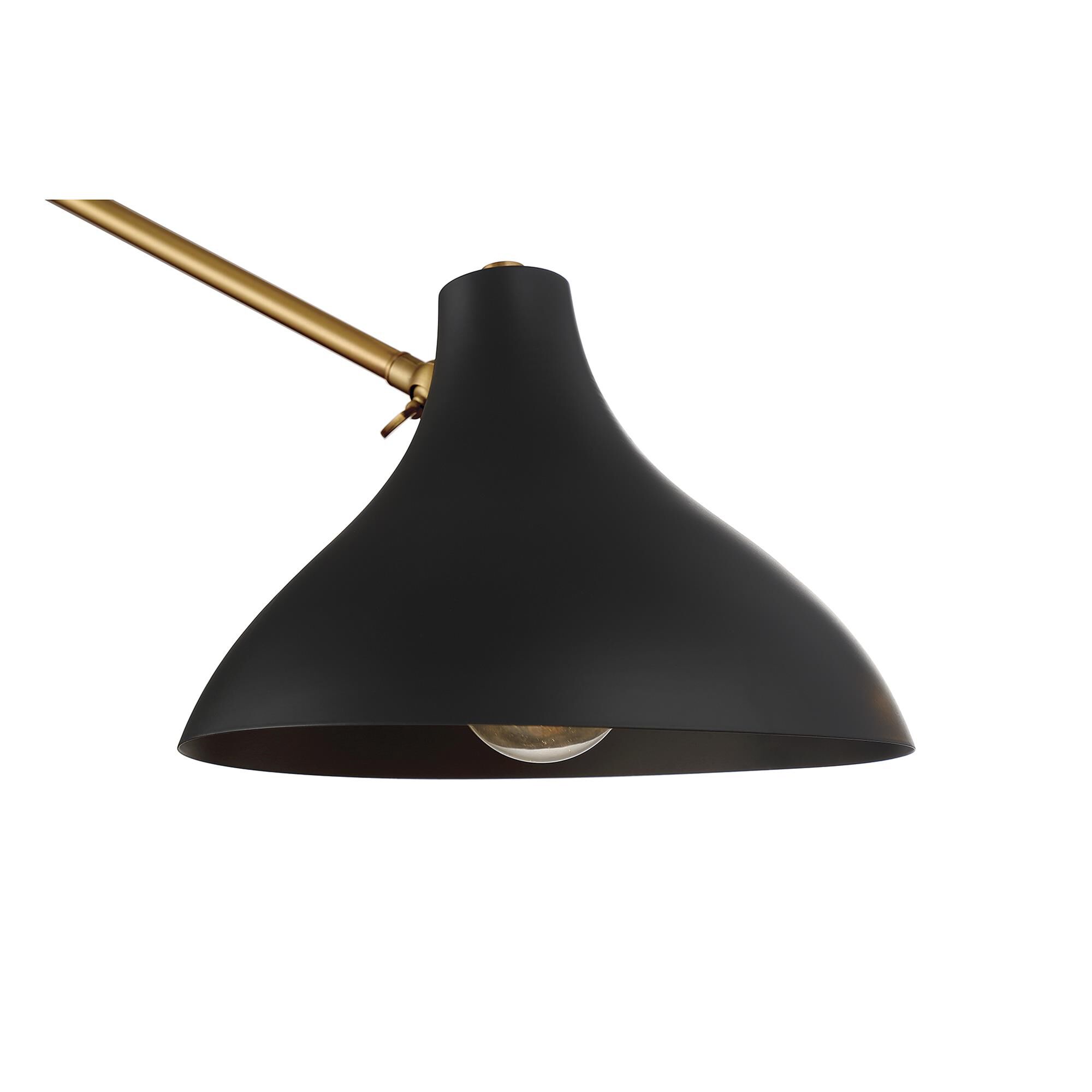 Shown in Matte Black with Natural Brass finish and Matte Black Metal shade