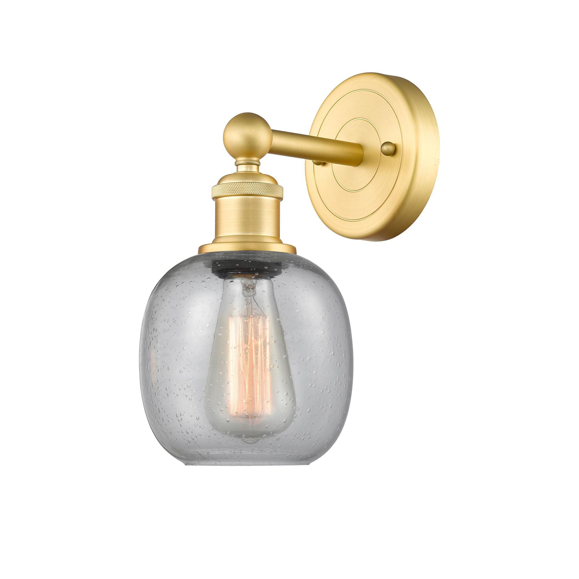 Shown in Satin Gold finish and Seedy glass