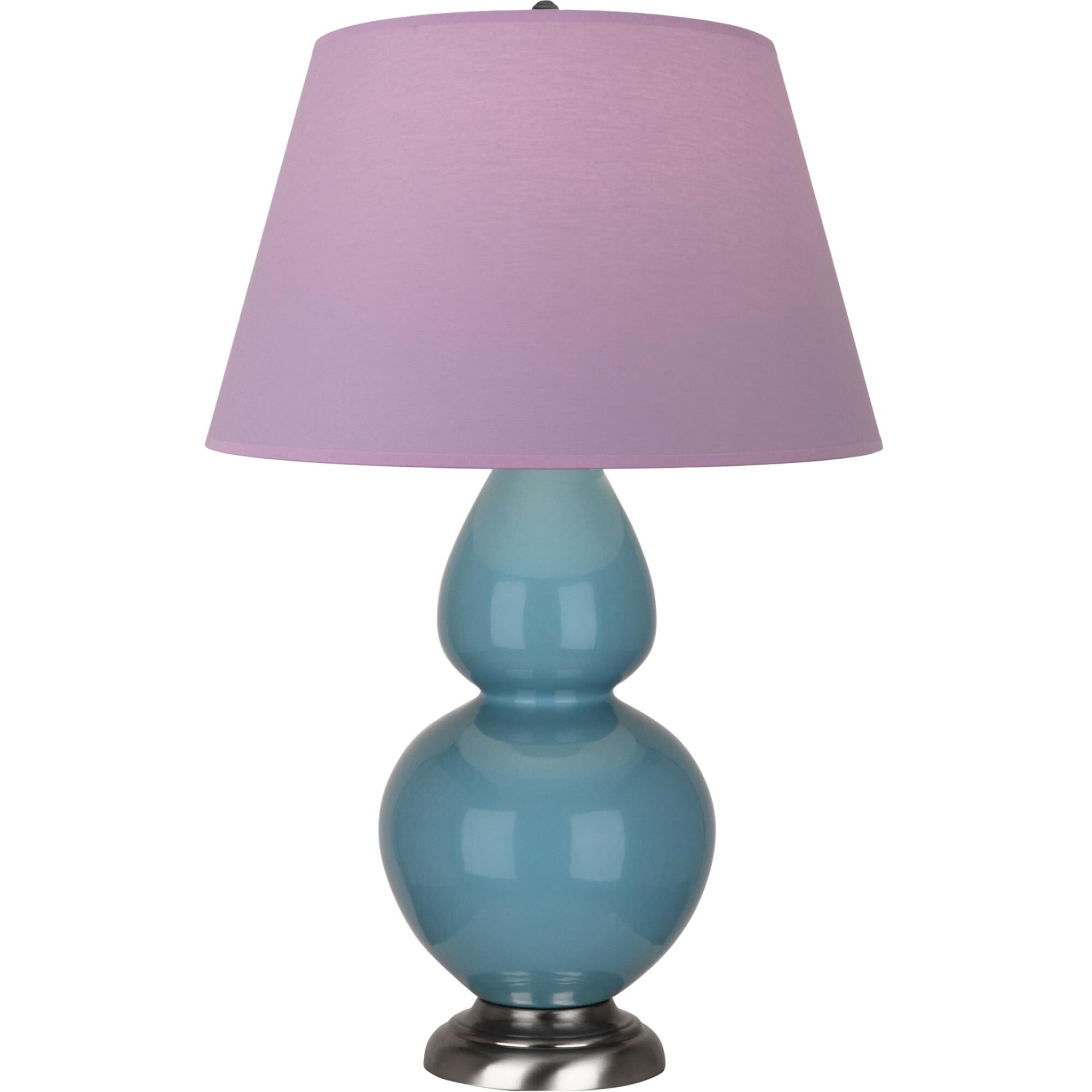 Shown in Steel Blue finish and Lavender and Plum shade and Antique Silver accent