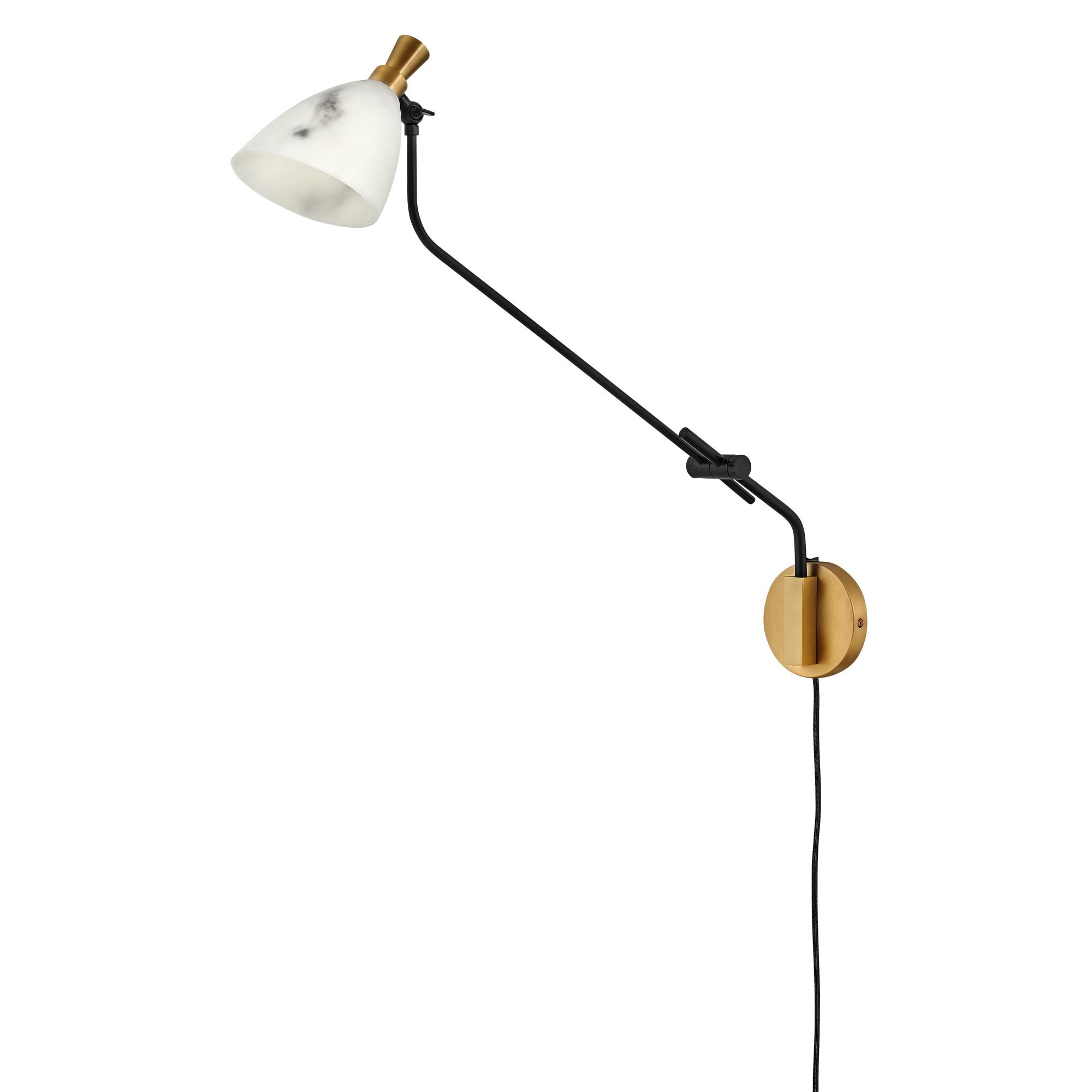 Shown in Heritage Brass finish and Faux Alabaster glass and Black accent