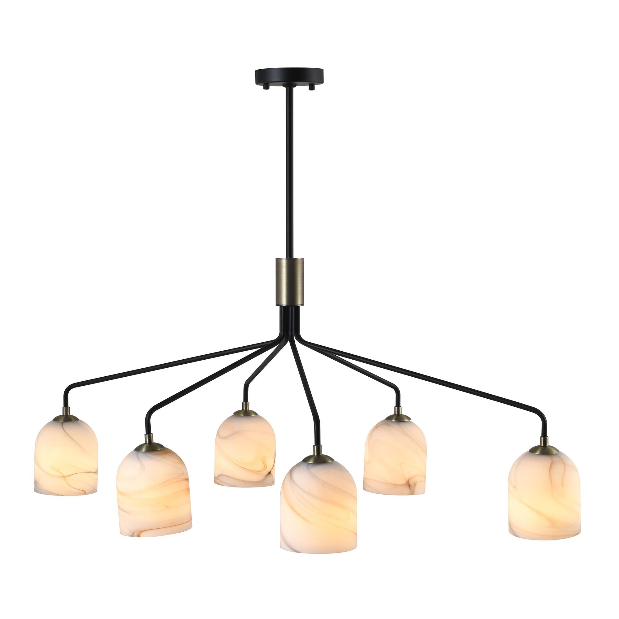 Shown in Black and Brushed Brass finish and Alabaster Style glass