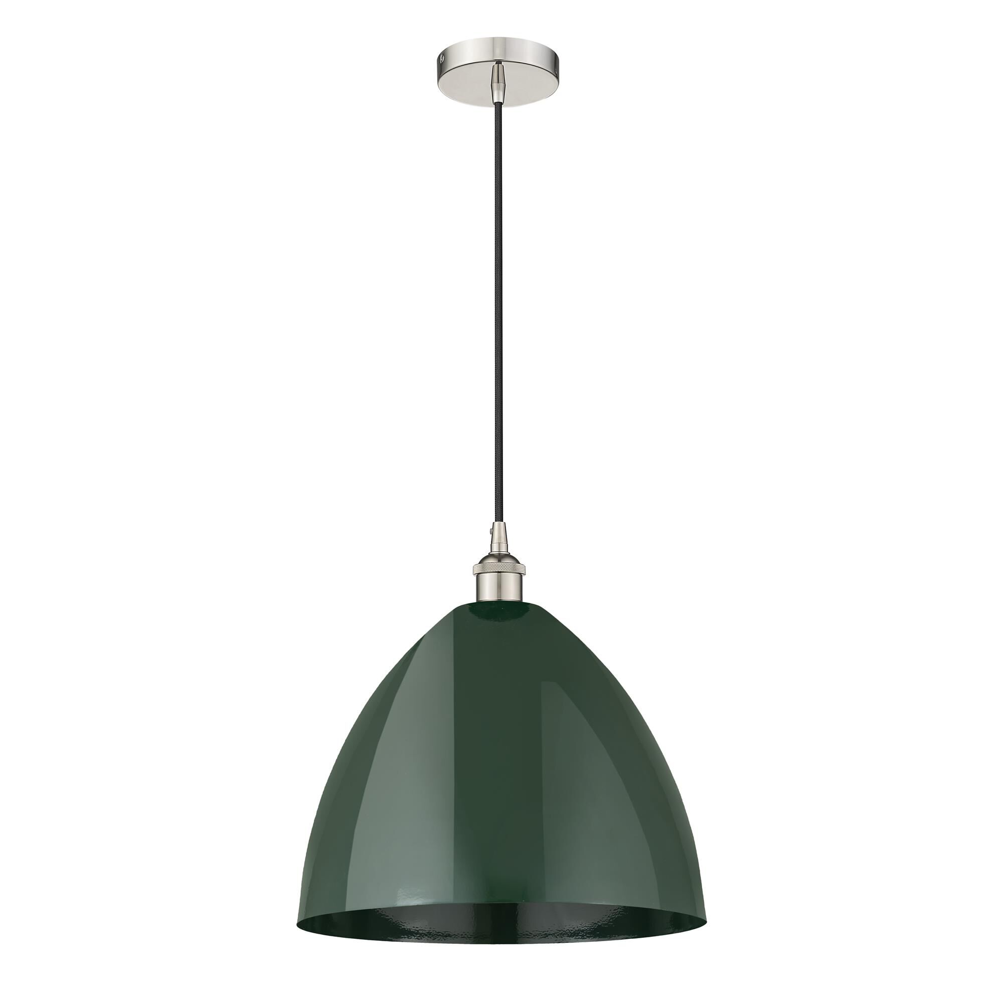 Shown in Polished Nickel finish and Green Plymouth Dome shade