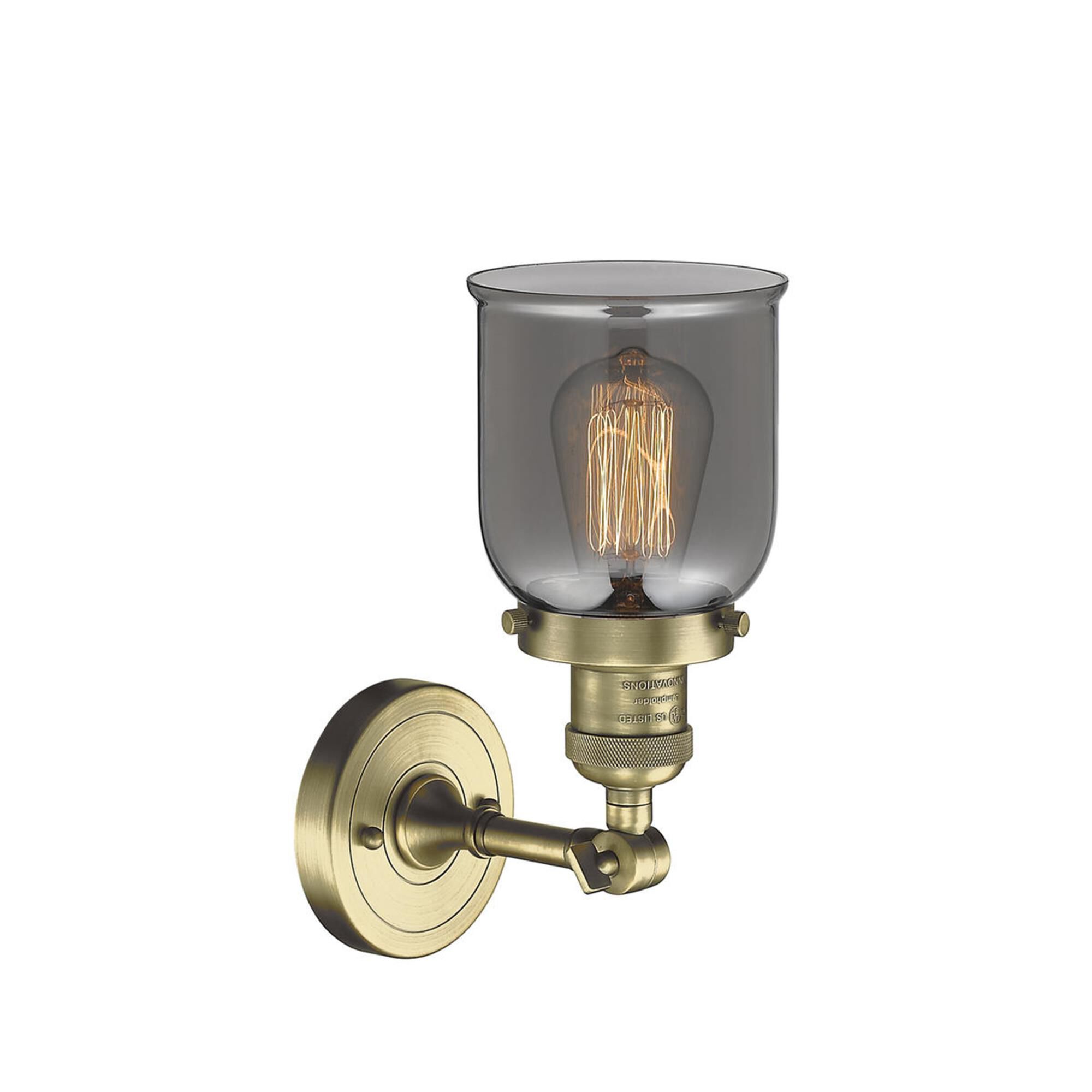 Shown in Antique Brass finish and Plated Smoked glass