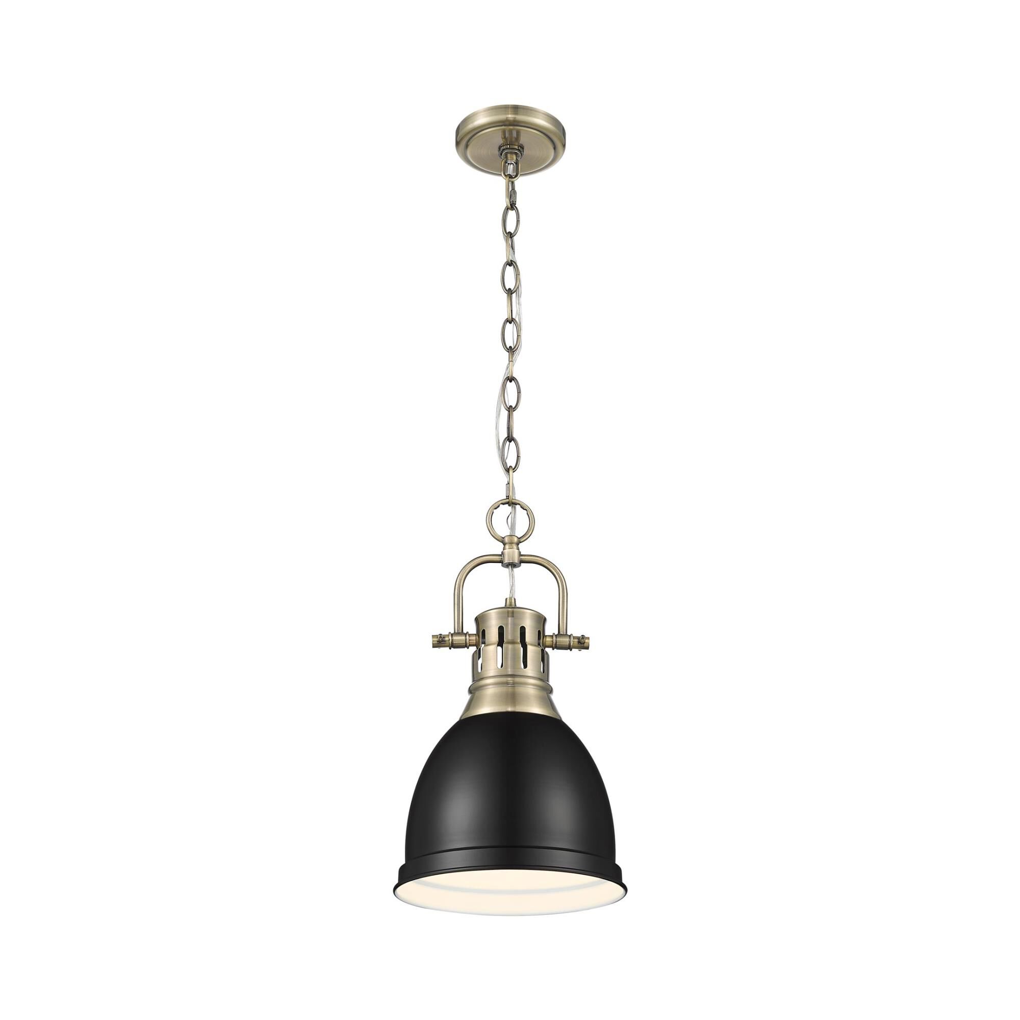 Shown in Aged Brass finish and Matte Black shade