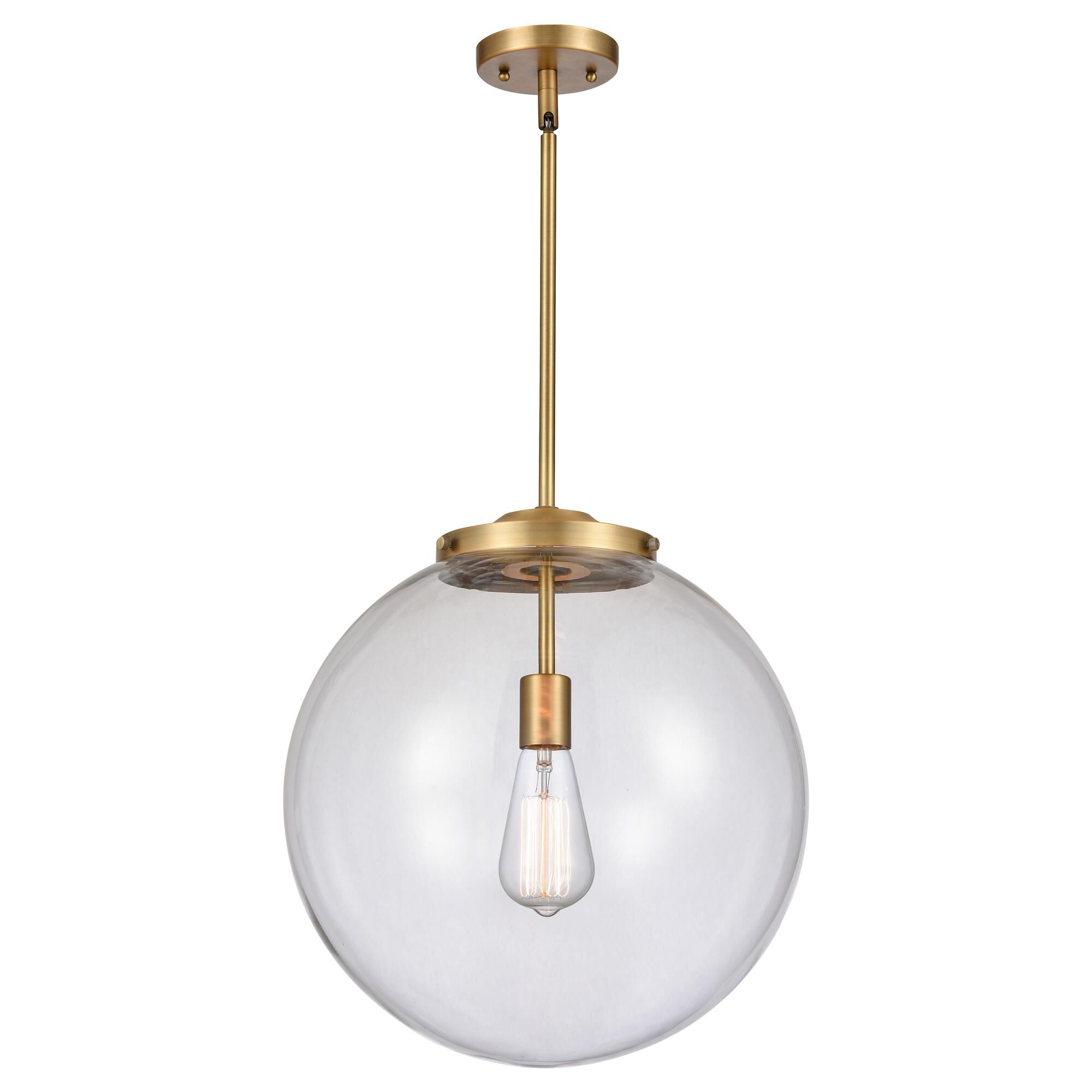 Shown in Brushed Brass finish and Clear Beacon glass