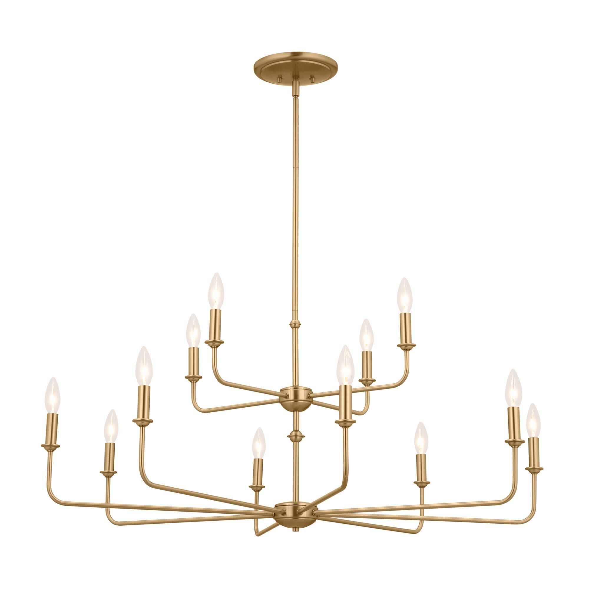 Shown in Brushed Natural Brass finish and Fabric and Bell shade