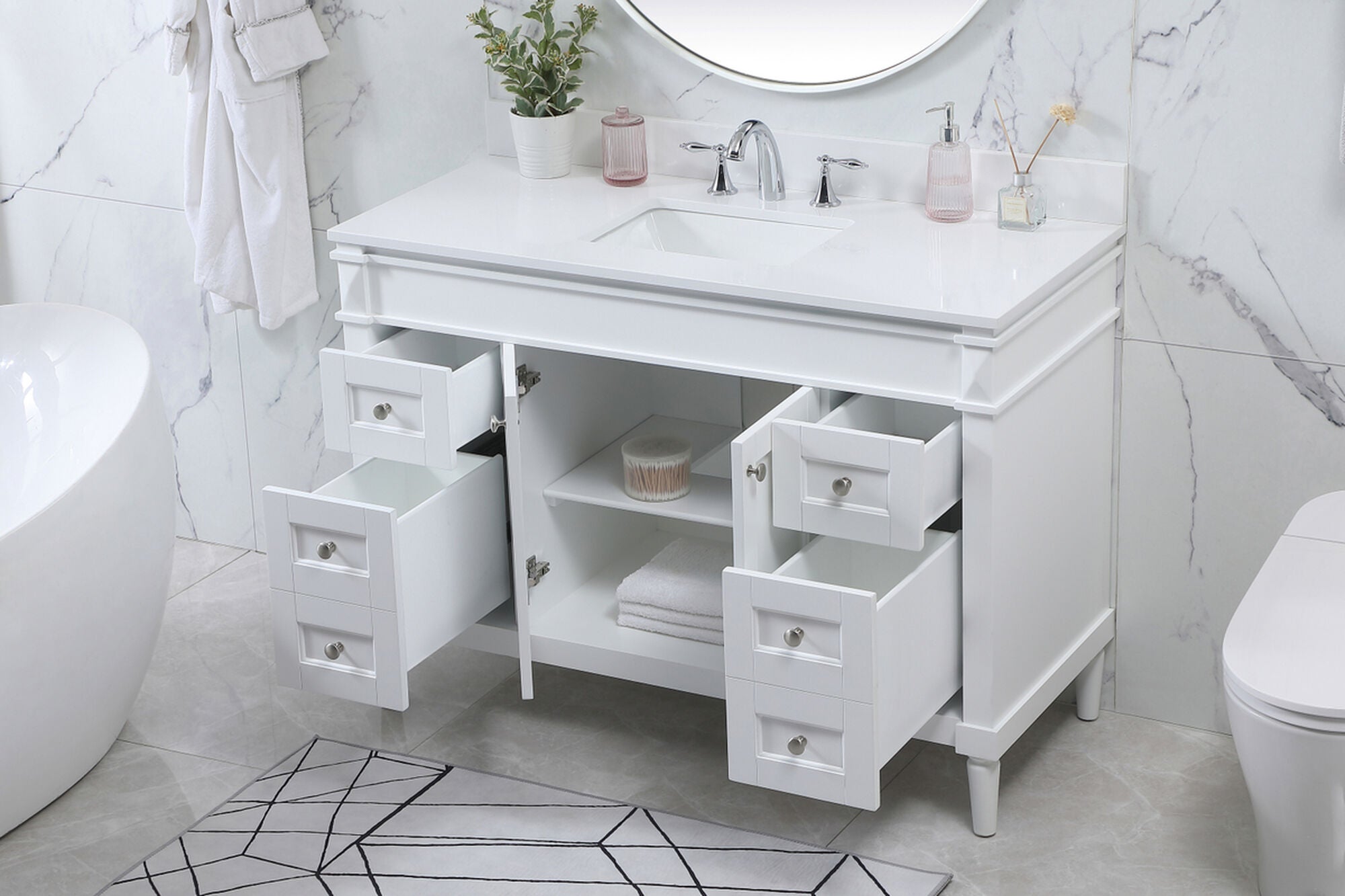 Shown in White finish and Backsplash accent