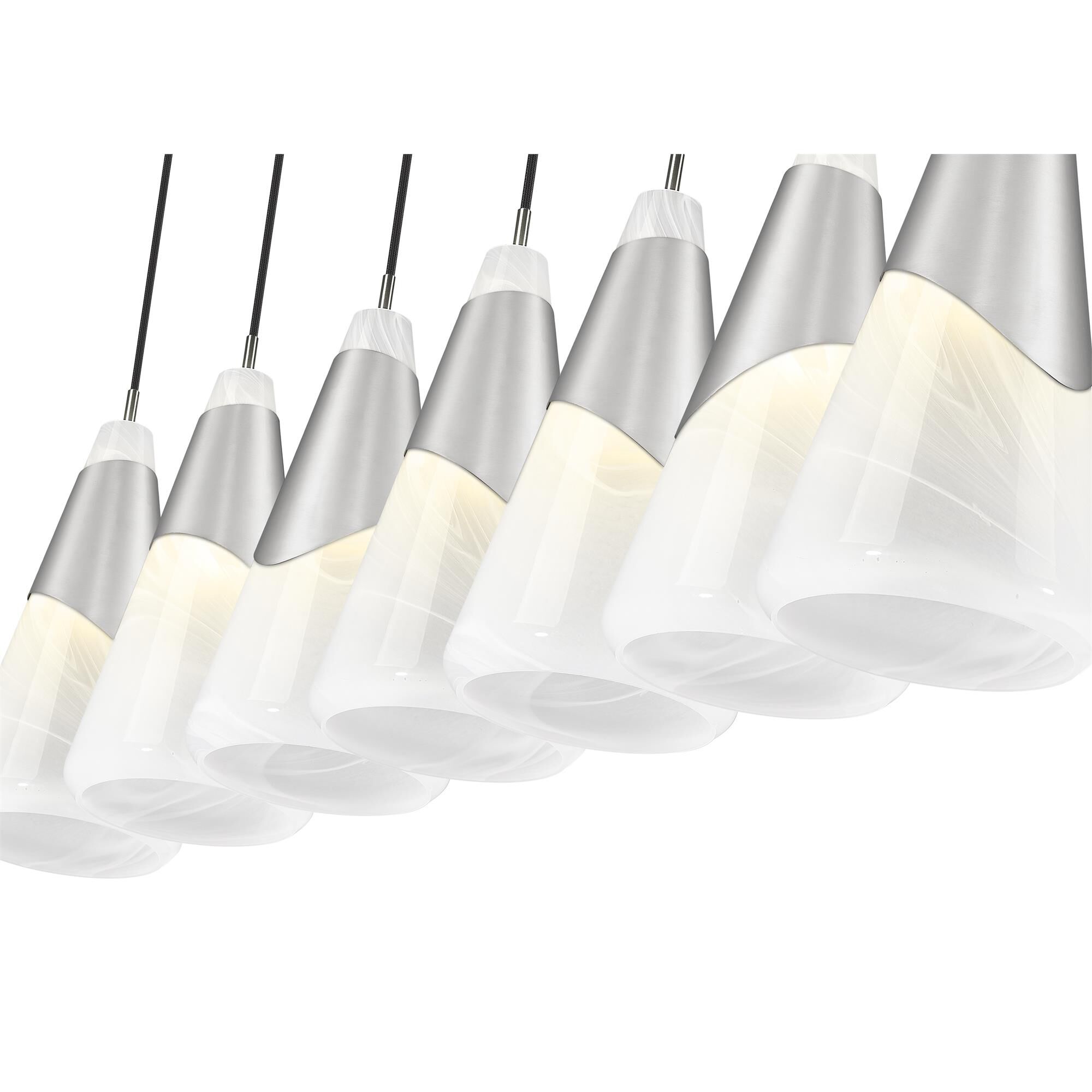 Shown in Brushed Nickel finish and White Swirl glass and White Swirl shade