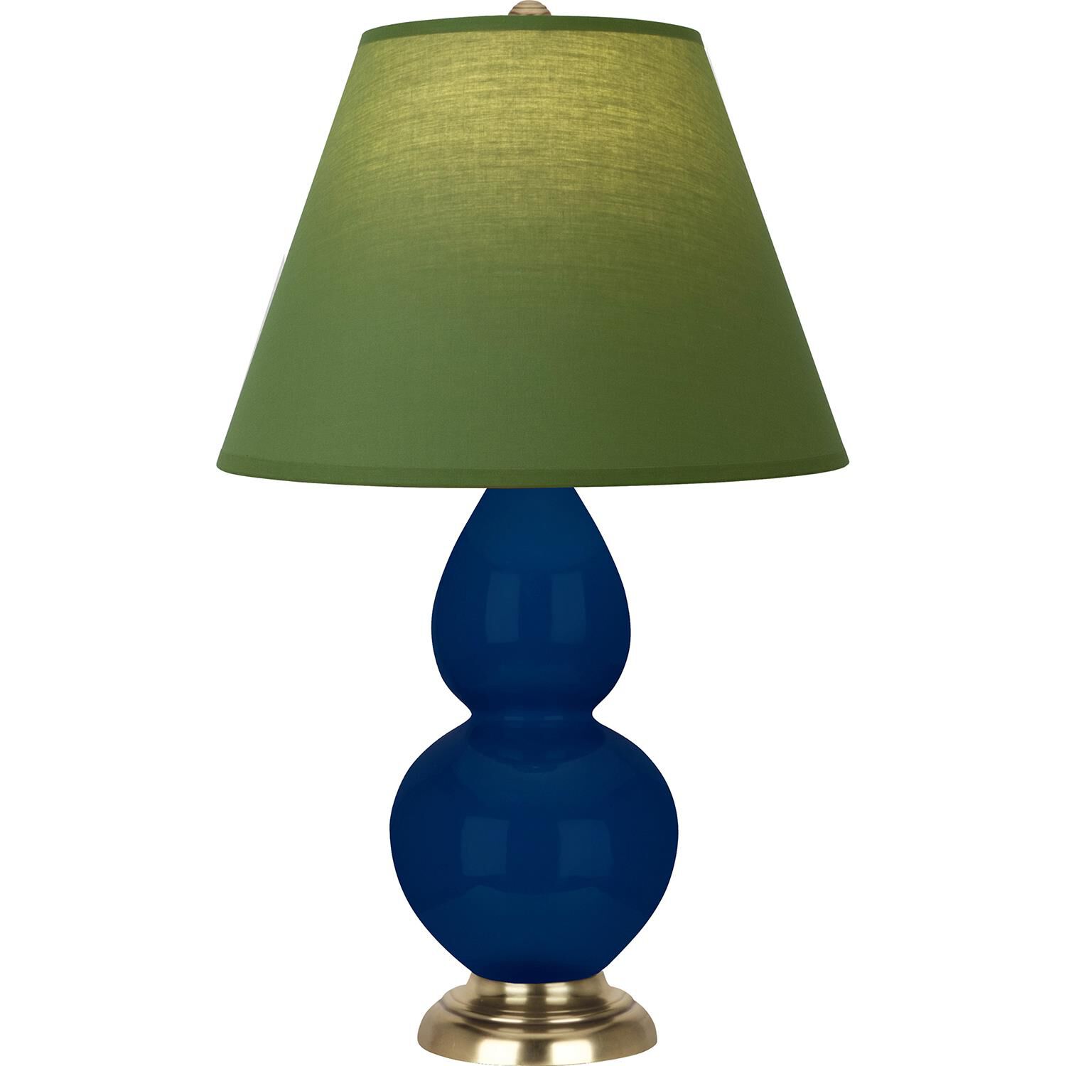 Shown in Cobalt finish and Tea Green and Taupe shade and Antique Natural Brass accent