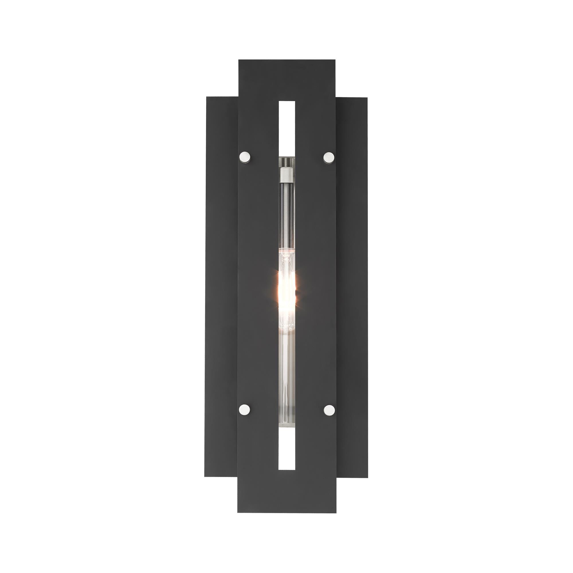 Shown in Black With Brushed Nickel Accents finish and Clear glass and Clear Glass shade
