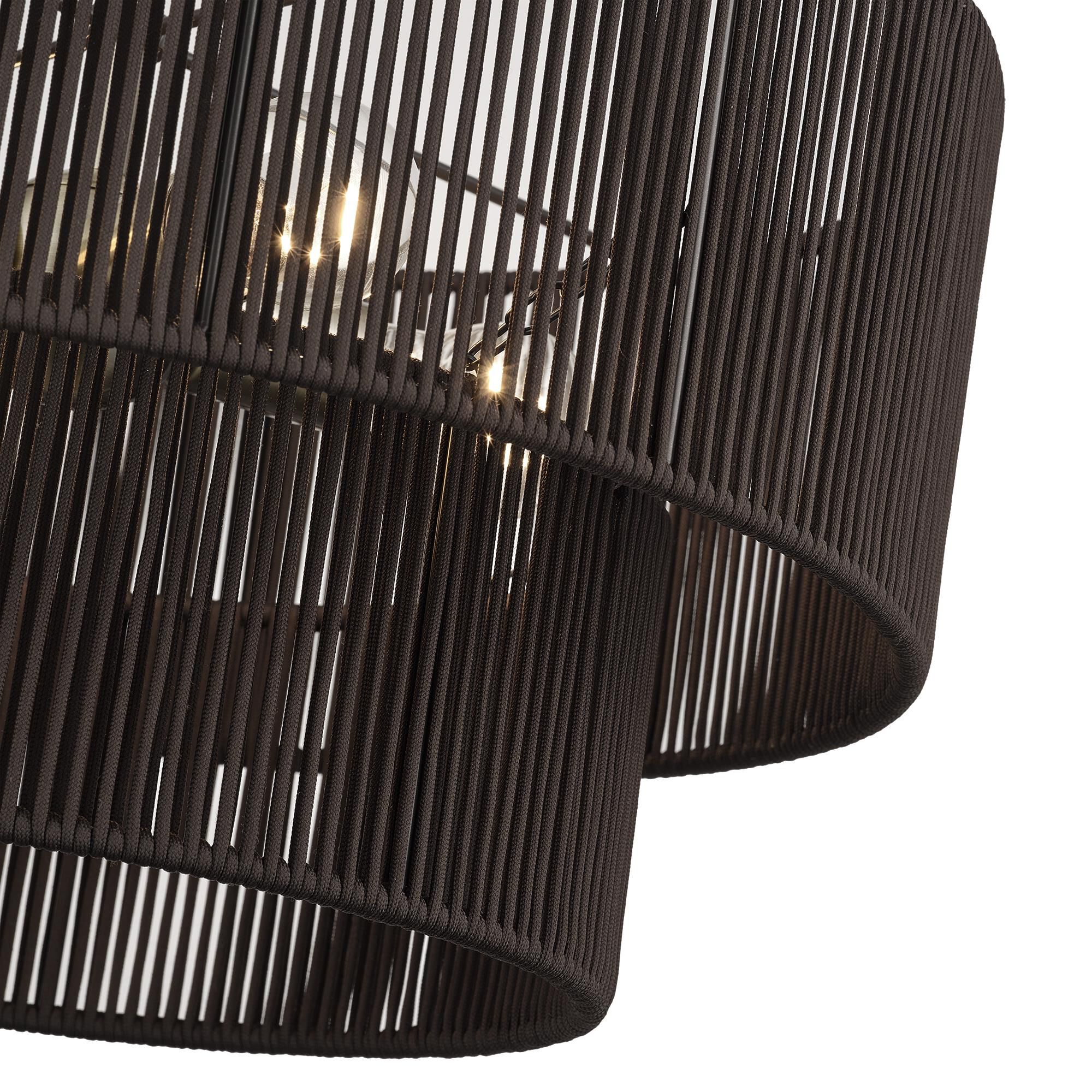 Shown in Antique Brass finish and Hand-Woven Dark Chocolate Color Polyester Rope shade