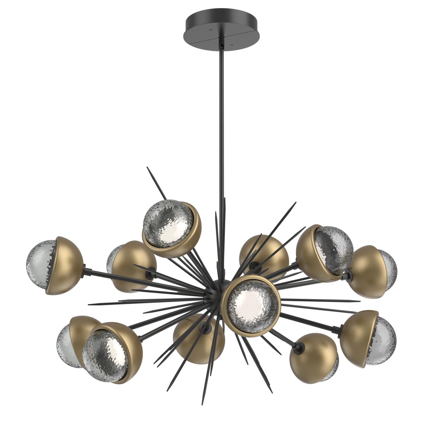 Shown in Matte Black finish and Smoke glass and Gilded Brass accent