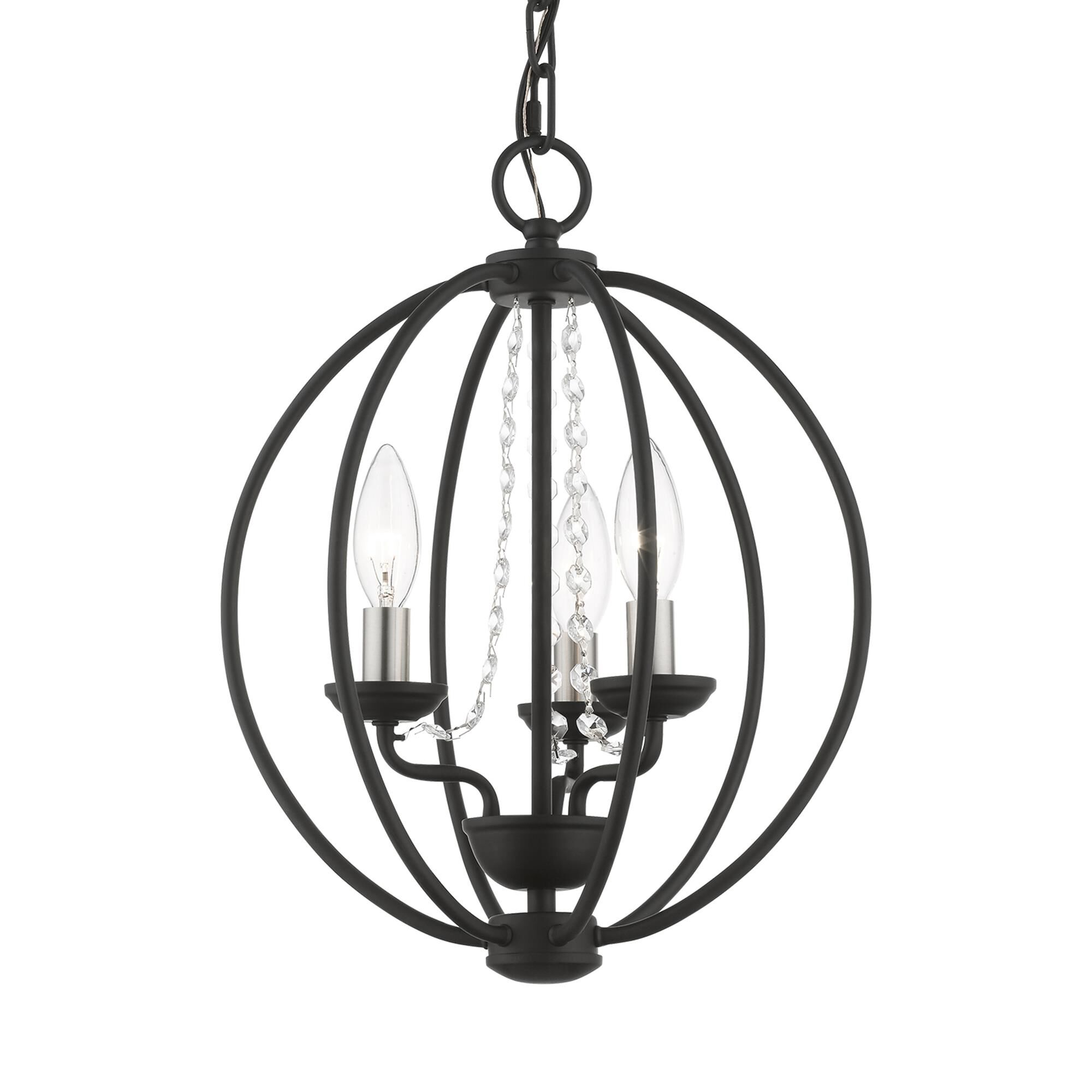 Shown in Black with Brushed Nickel Finish Candles finish and Clear Crystals shade