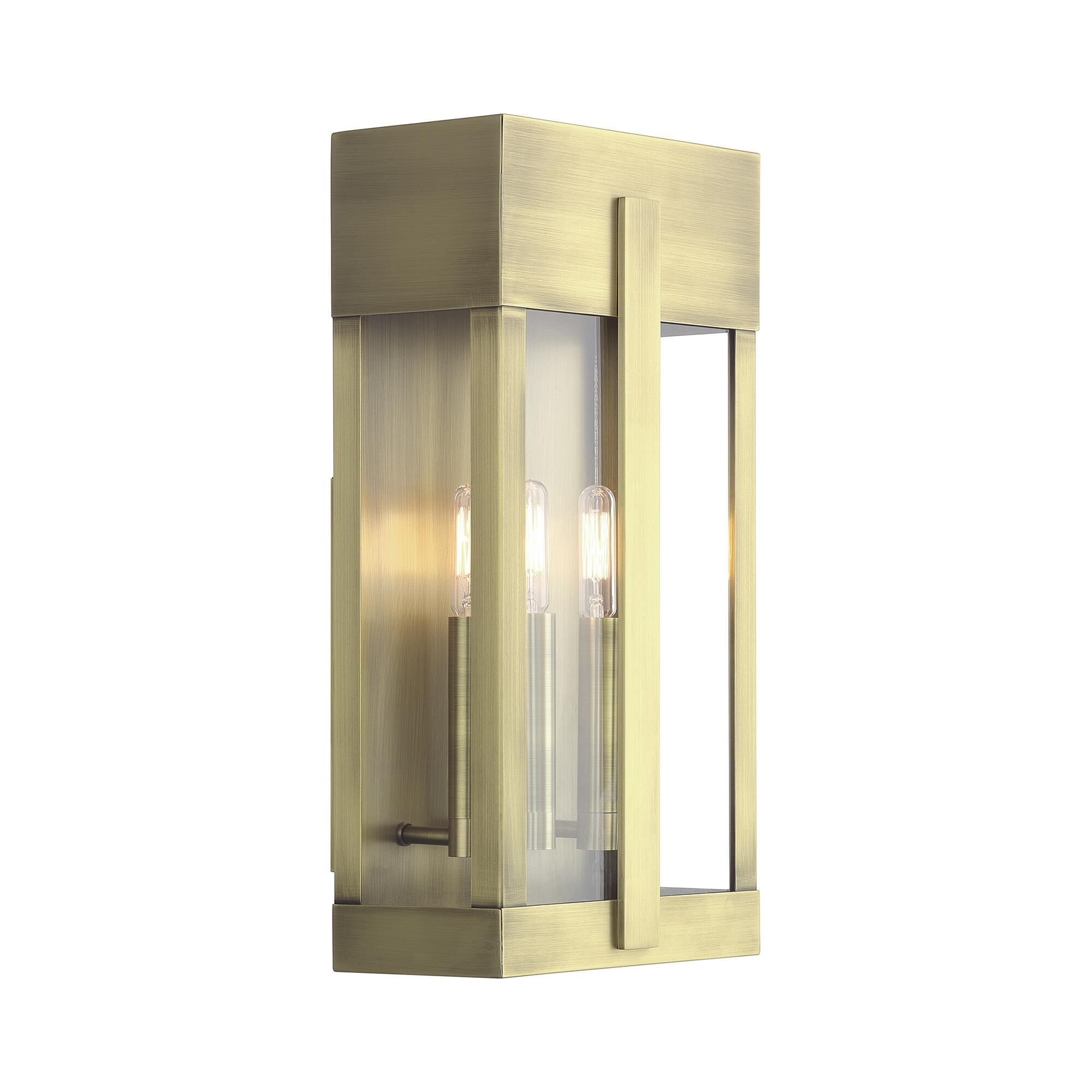 Shown in Antique Brass finish and Clear glass