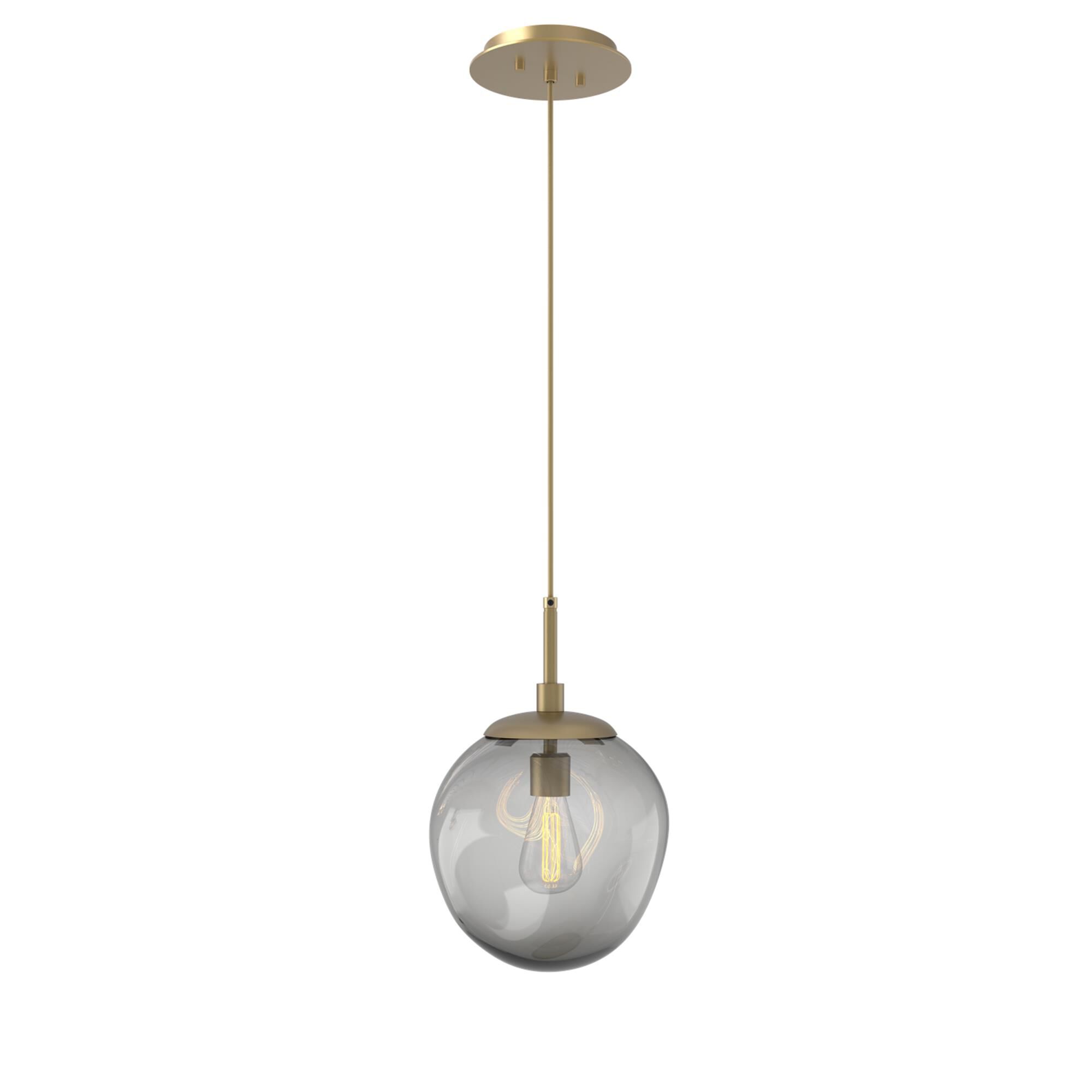 Shown in Gilded Brass finish and Blown Smoke glass
