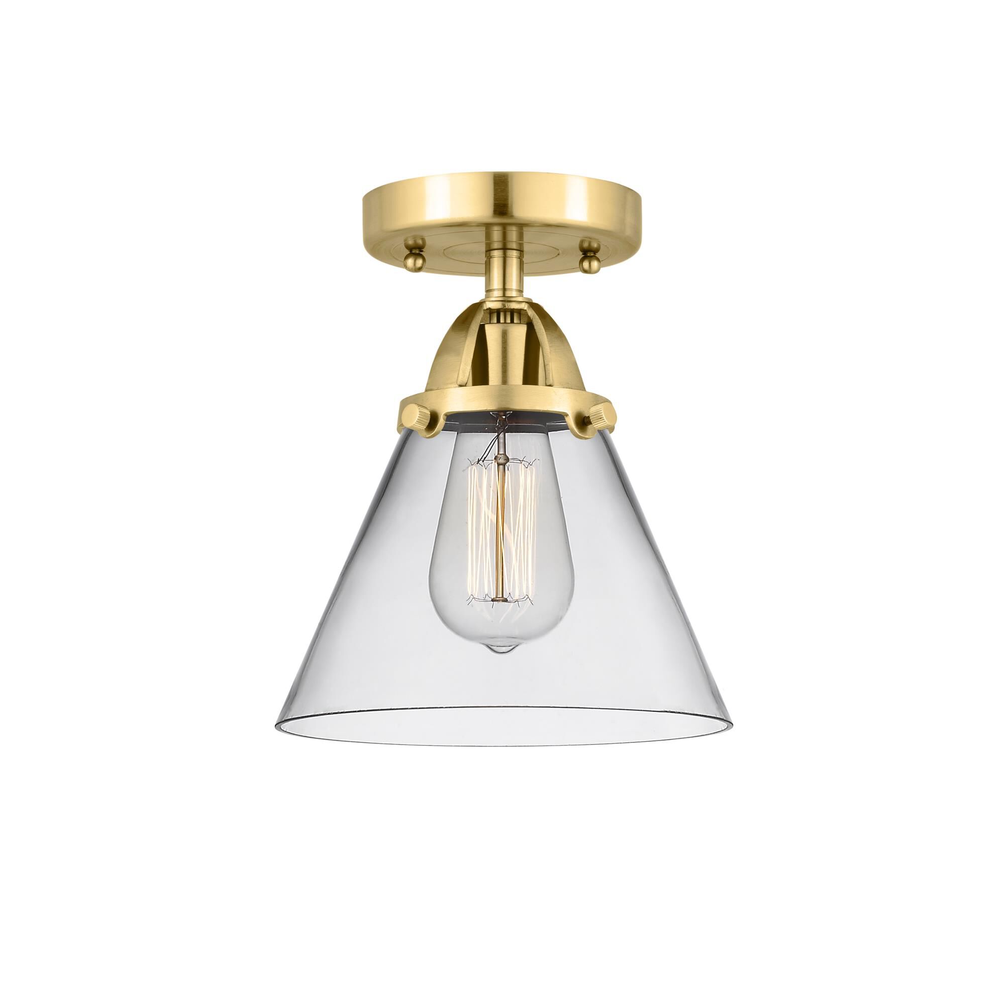 Shown in Satin Gold finish and Clear Large Cone glass and No Shade shade