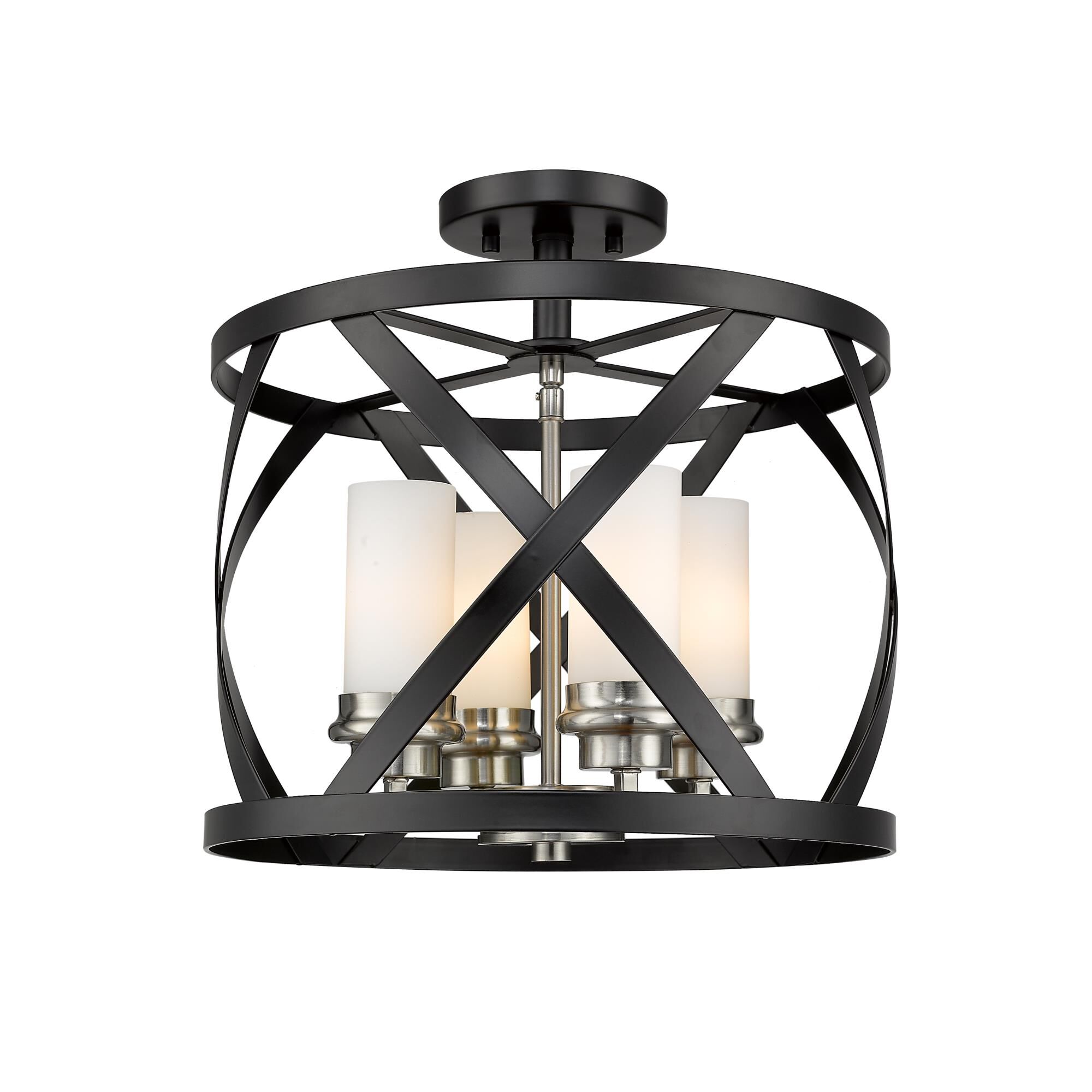 Shown in Matte Black + Brushed Nickel finish and Glass shade