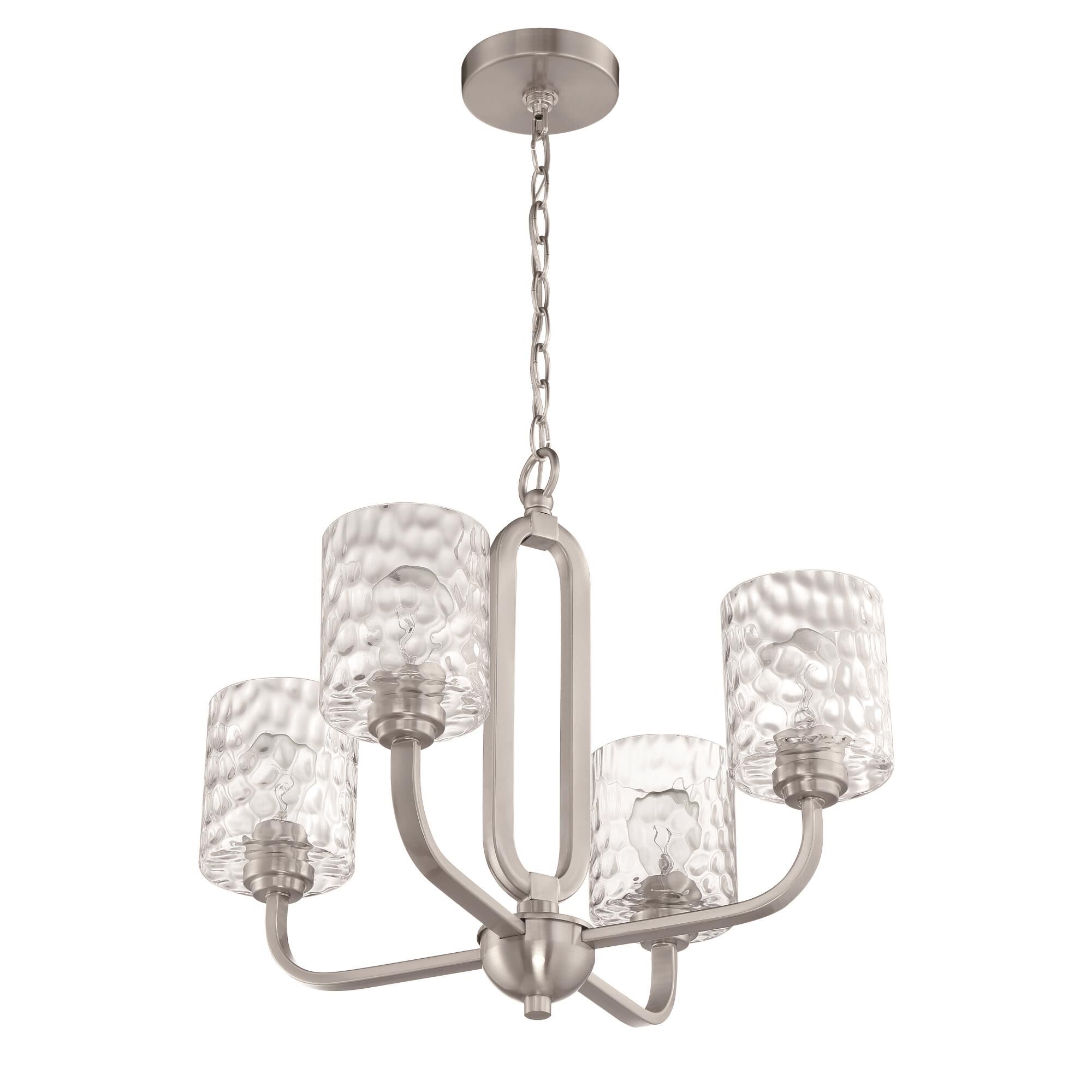Shown in Brushed Polished Nickel finish and Clear Hammered glass and Glass shade