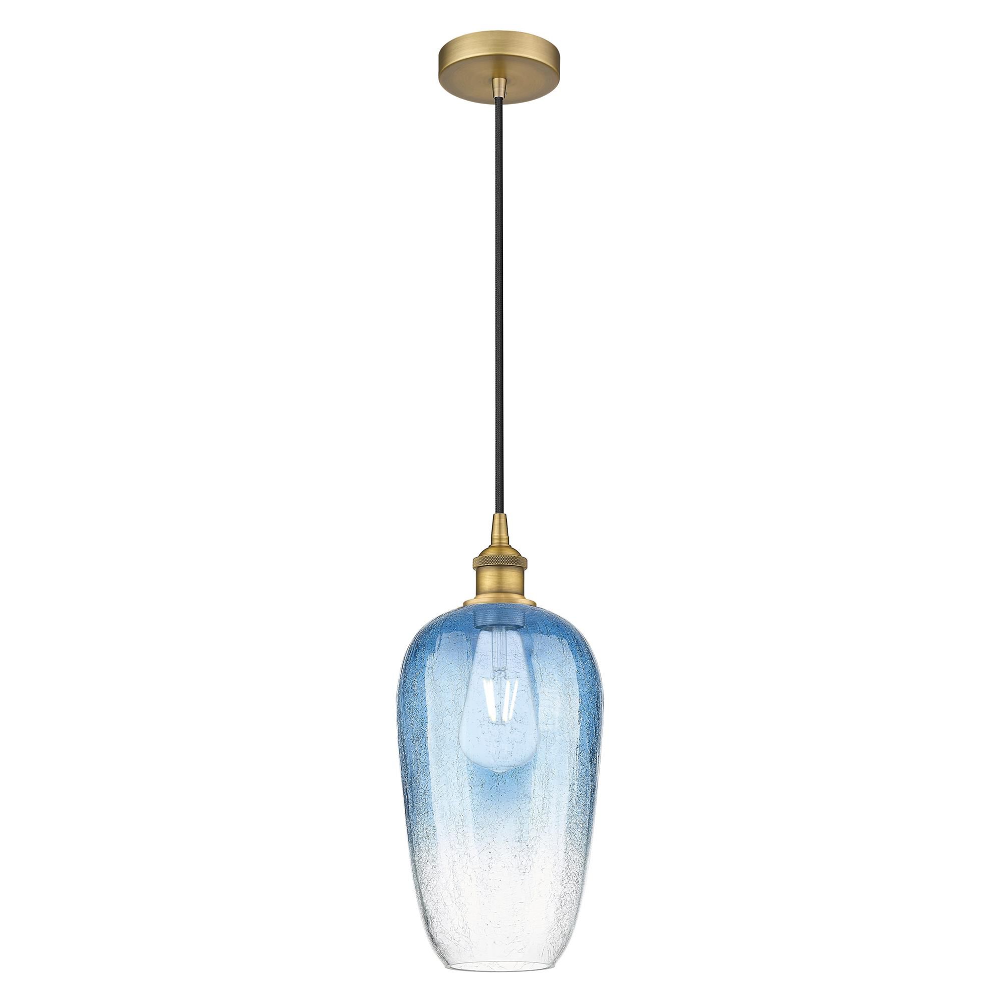 Shown in Brushed Brass finish and Sapphire Blue glass