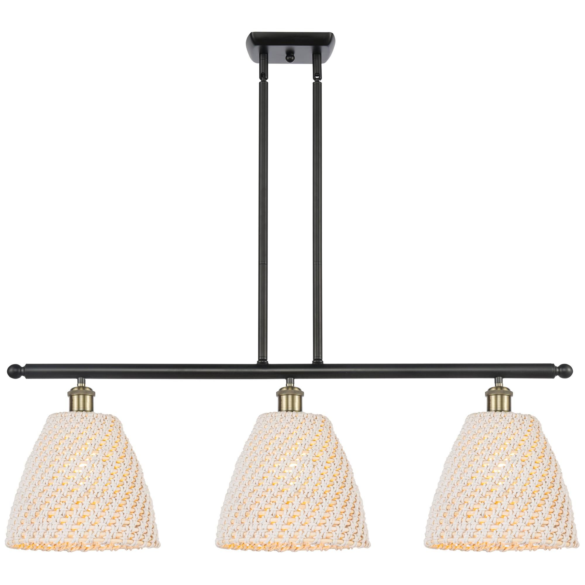 Shown in Black Antique Brass finish and Natural shade