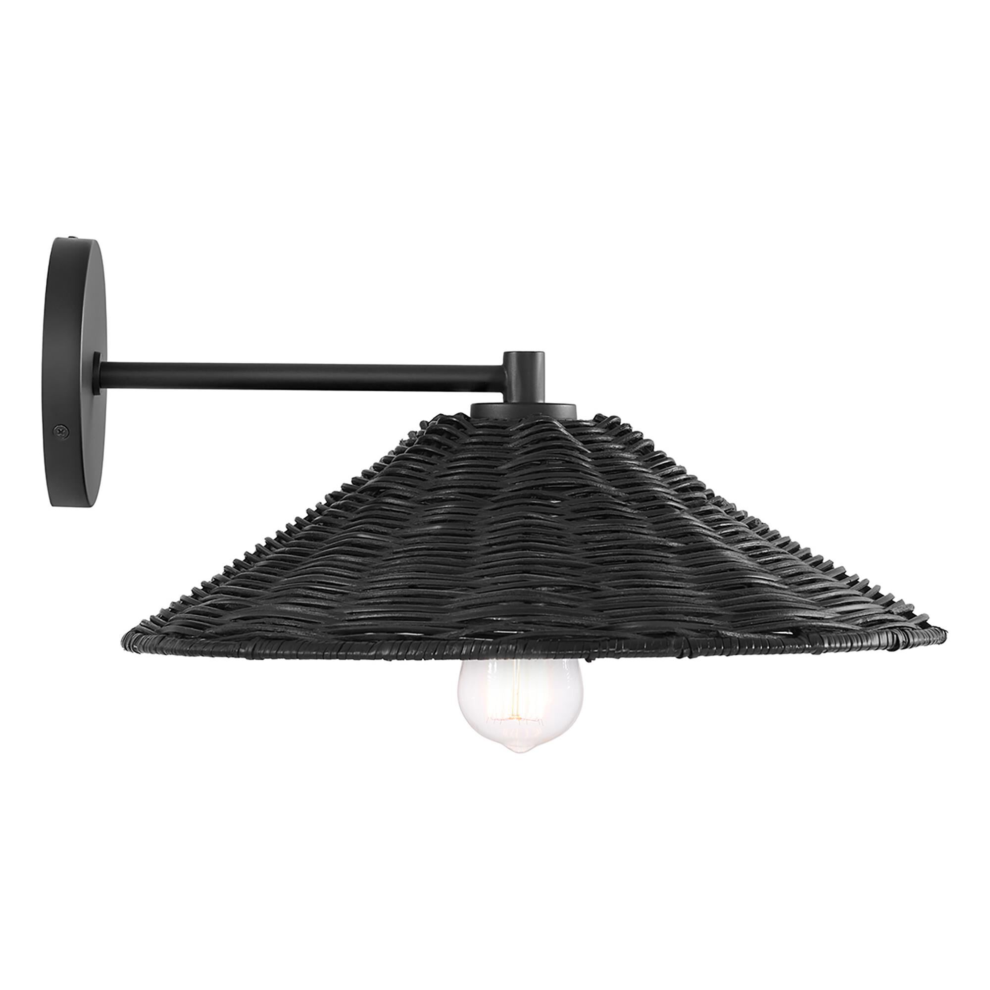 Shown in Matte Black finish and Natural Rattan shade