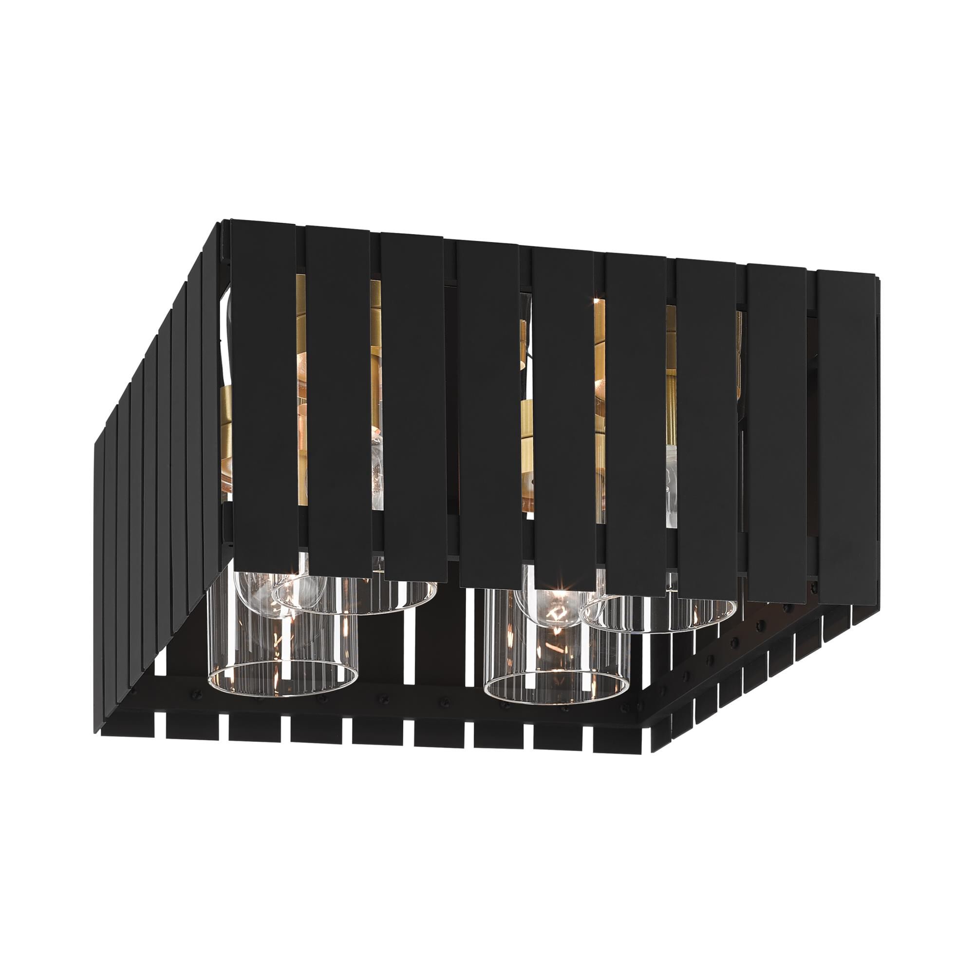 Shown in Black With Satin Brass Accents finish and Clear glass and Clear Glass shade