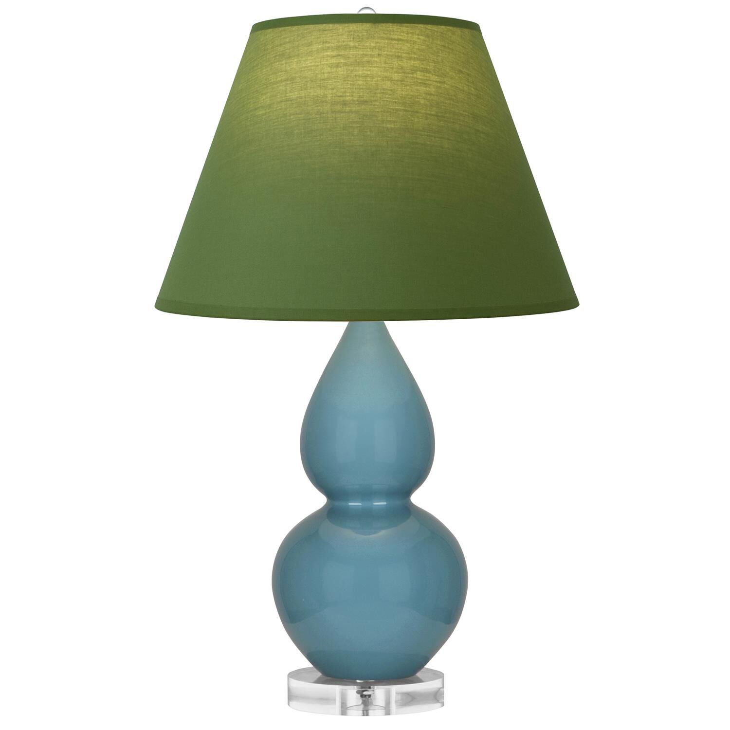 Shown in Steel Blue finish and Tea Green and Taupe shade and Lucite accent