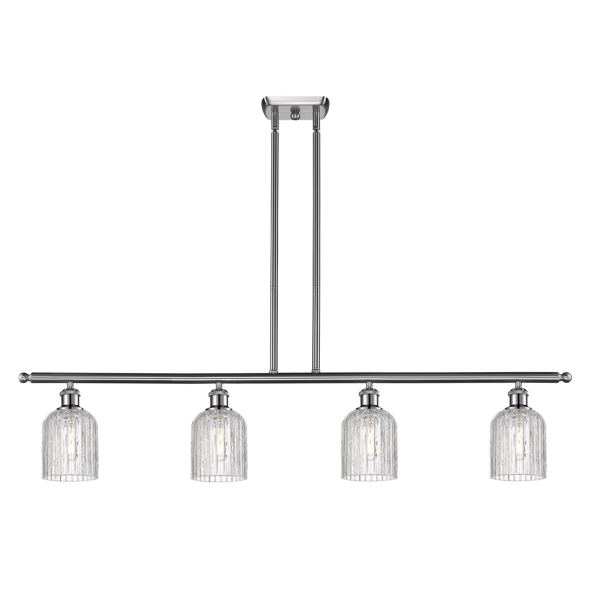 Shown in Brushed Satin Nickel finish and Clear glass
