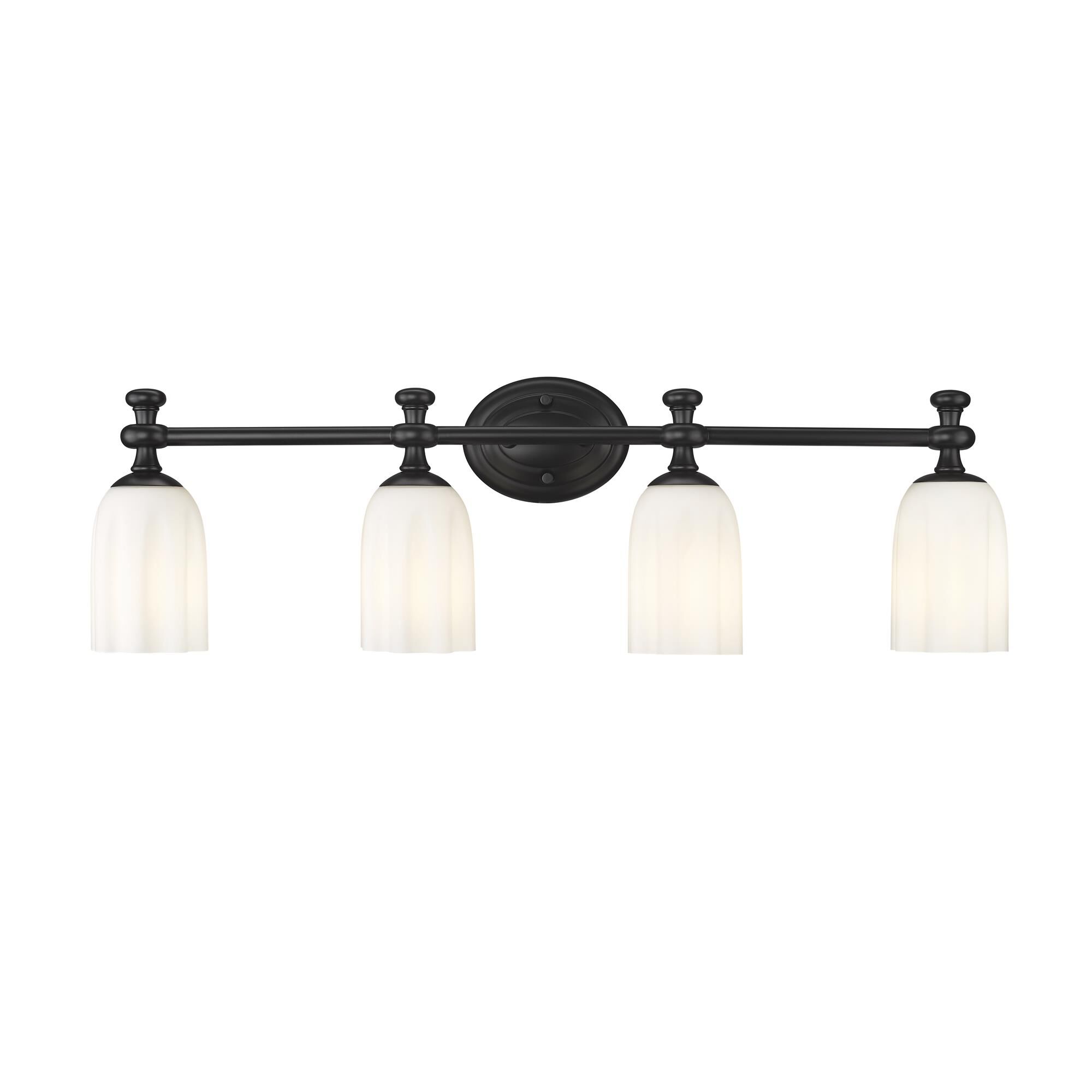 Shown in Matte Black finish and Opal Etched glass and Opal Etched shade