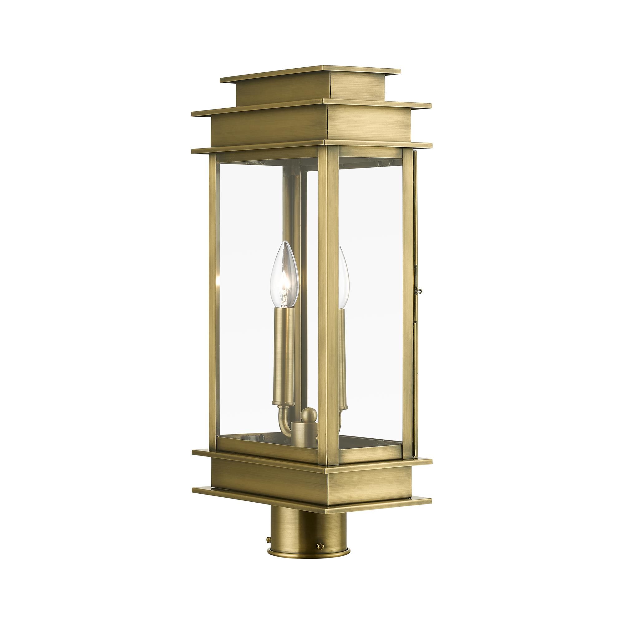 Shown in Antique Brass with Polished Chrome Stainless Steel Reflector finish and Clear glass