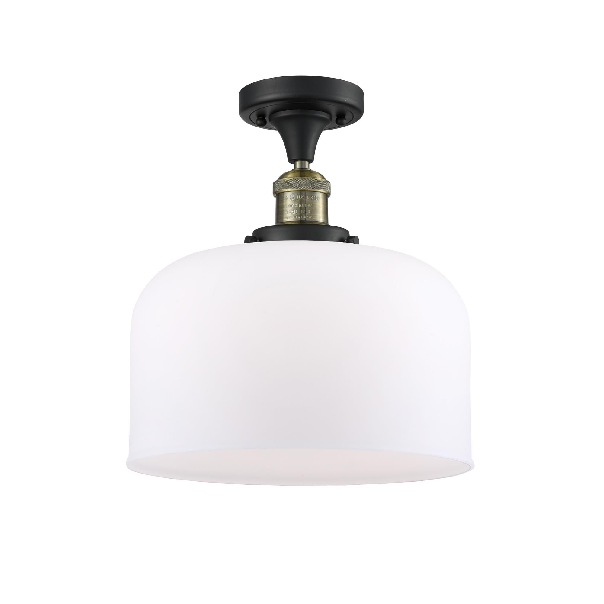 Shown in Black Antique Brass finish and Matte White Cased glass