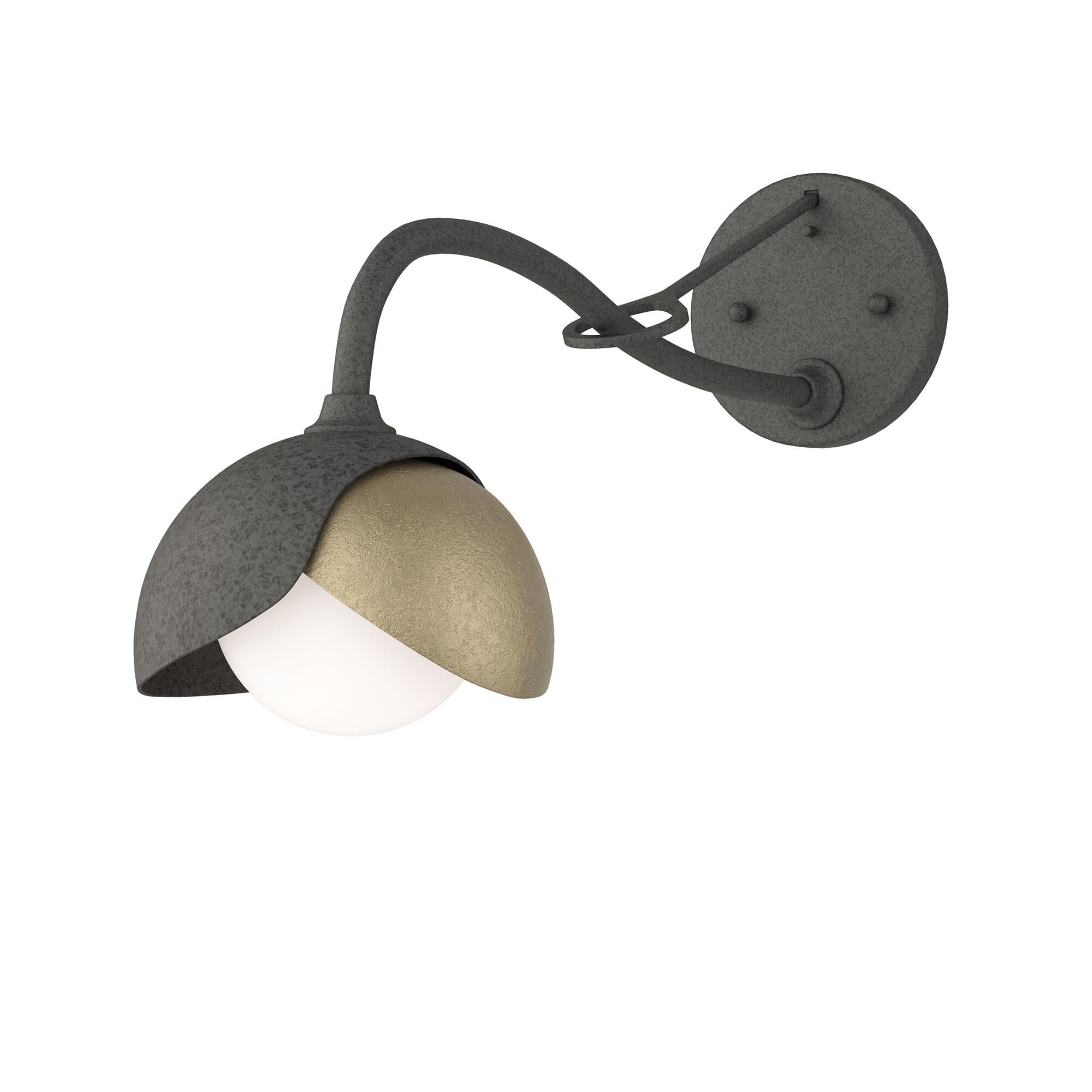 Shown in Natural Iron finish and Opal glass and Soft Gold (84) accent
