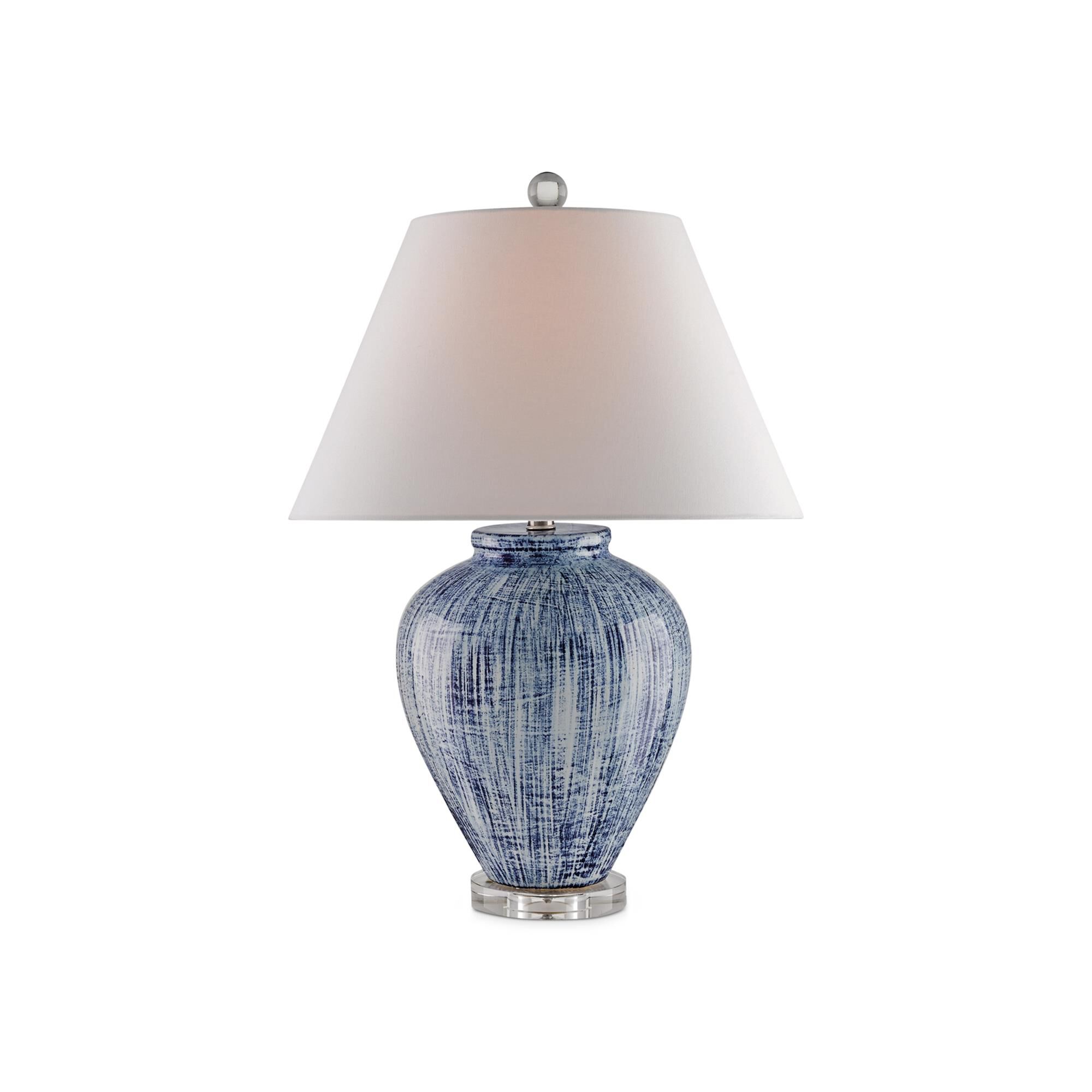 Shown in Blue-White finish and White Linen shade