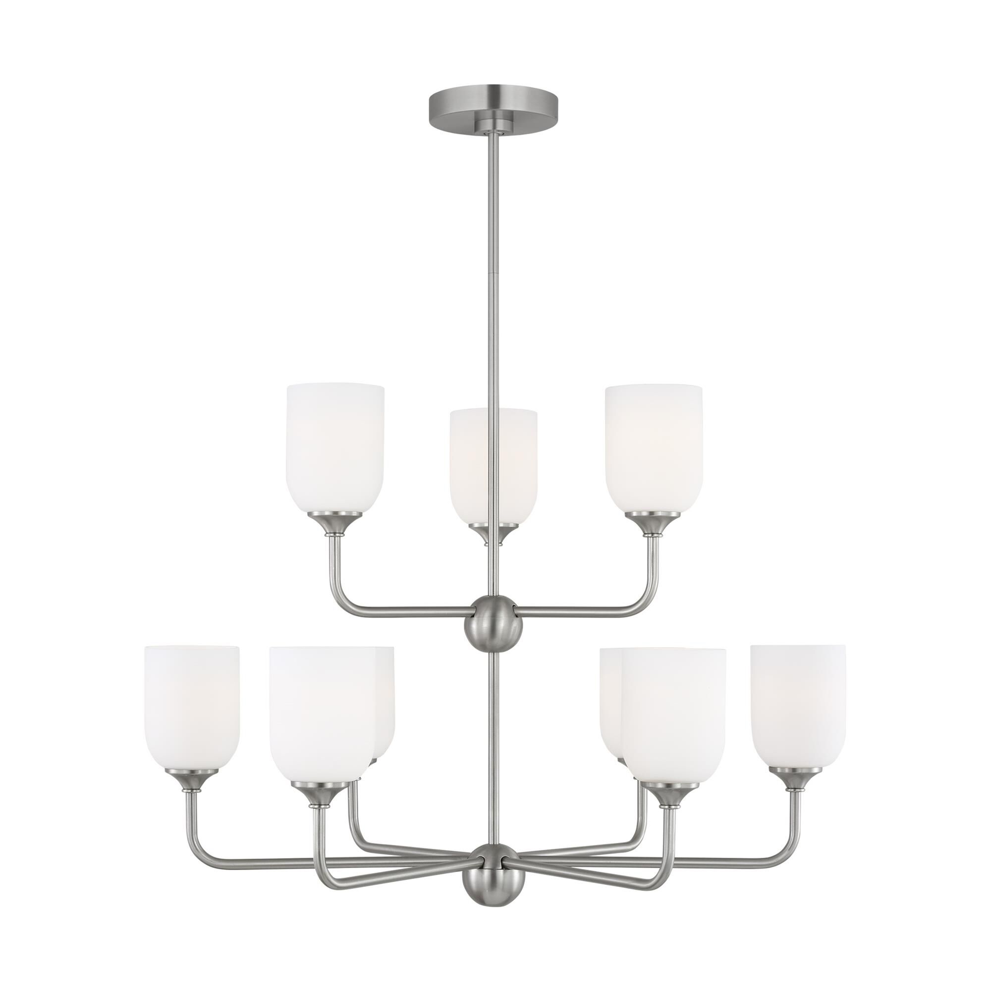 Shown in Brushed Steel finish and Etched / White Inside Glass s shade