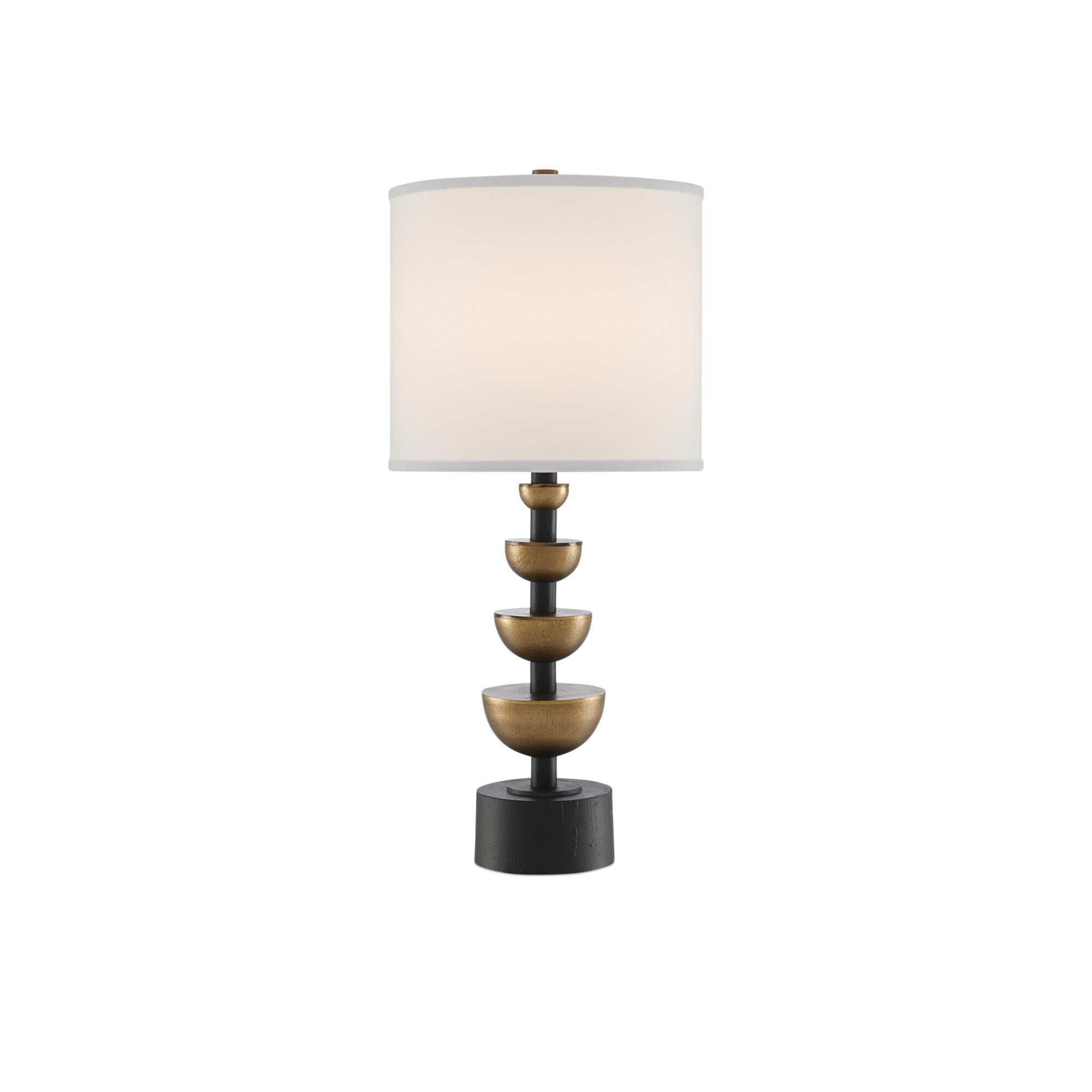 Shown in Antique Brass - Black finish and Off White Shantung shade
