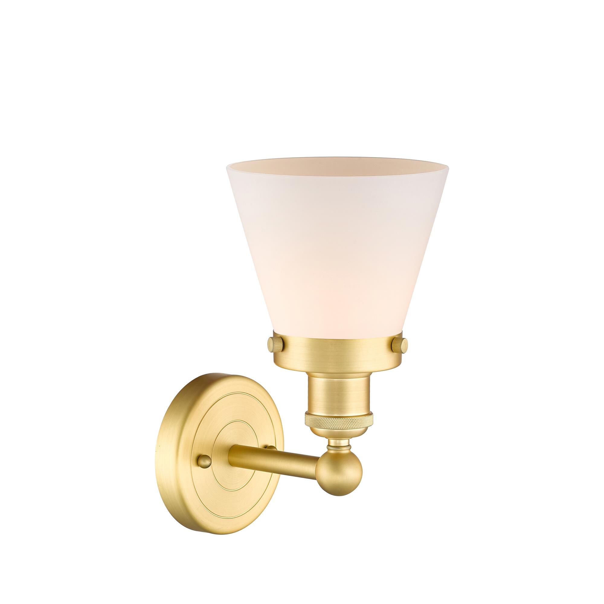 Shown in Satin Gold finish and Matte White glass