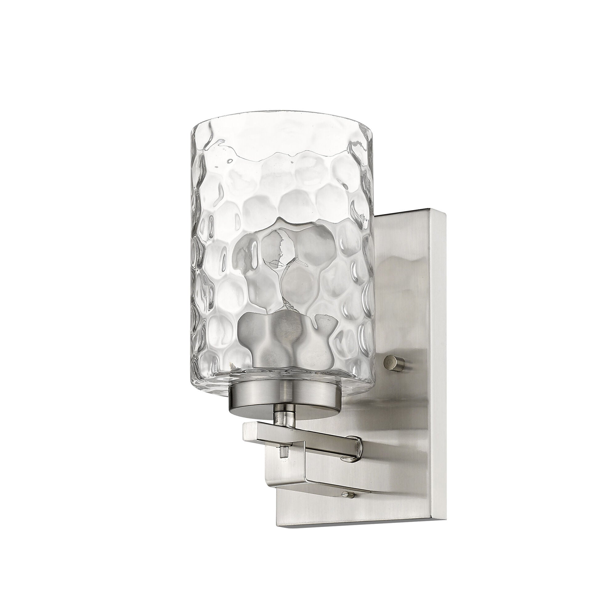 Shown in Satin Nickel finish and Clear glass and Clear, Optic Cylindrical Glass shade