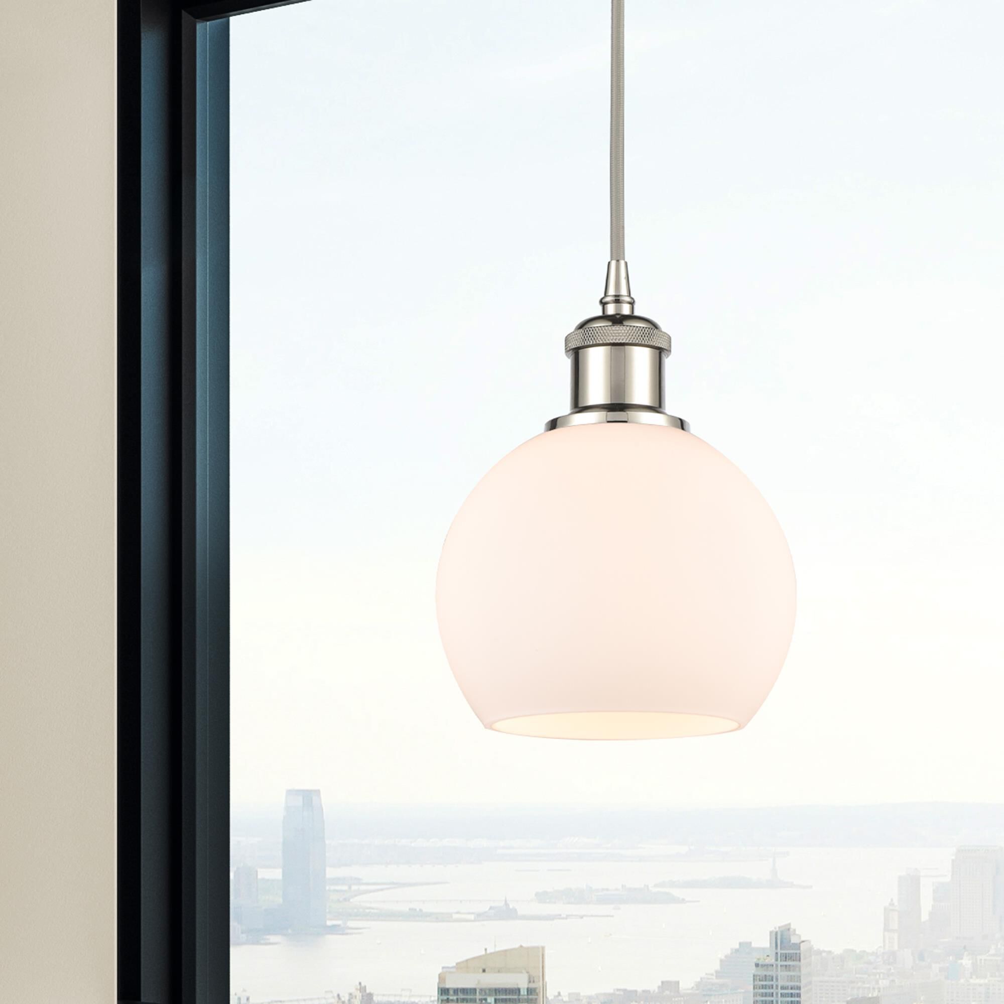 Shown in Polished Nickel finish and Cased Matte White glass