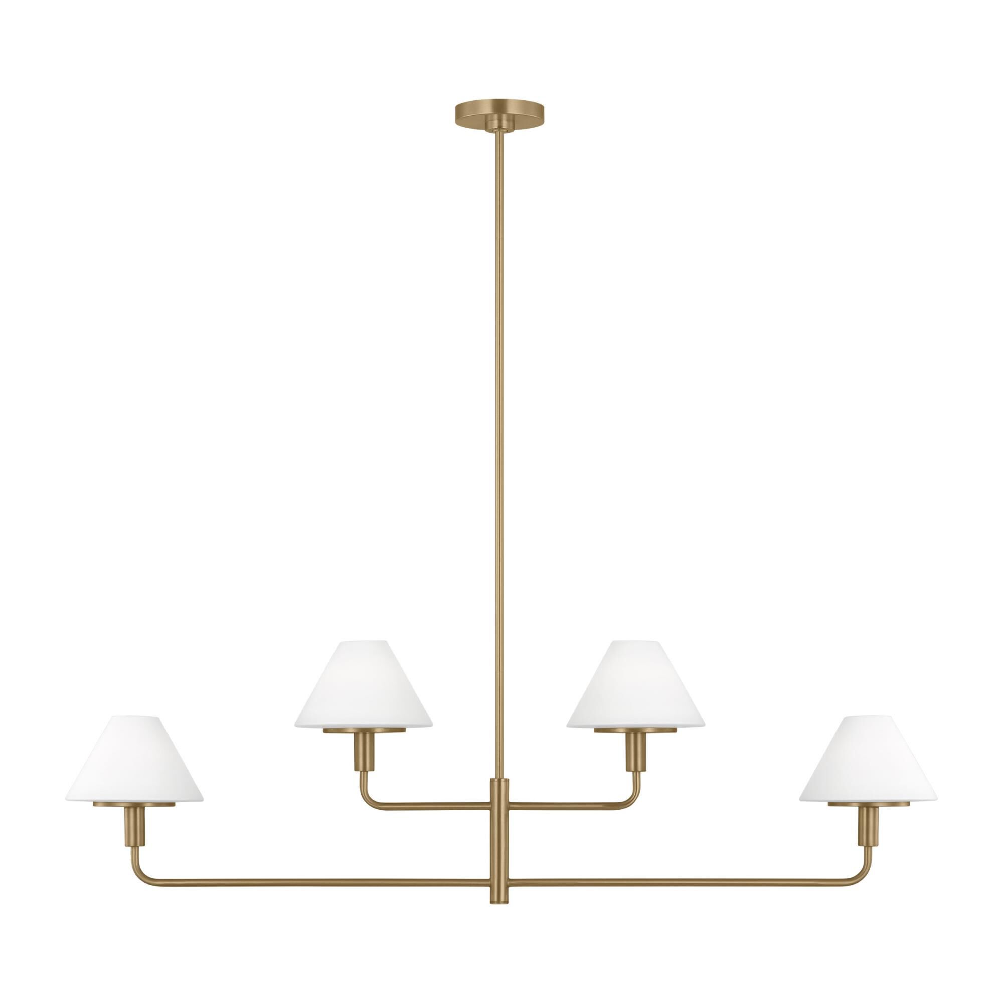 Shown in Satin Brass finish and Opal Etched Glass shade