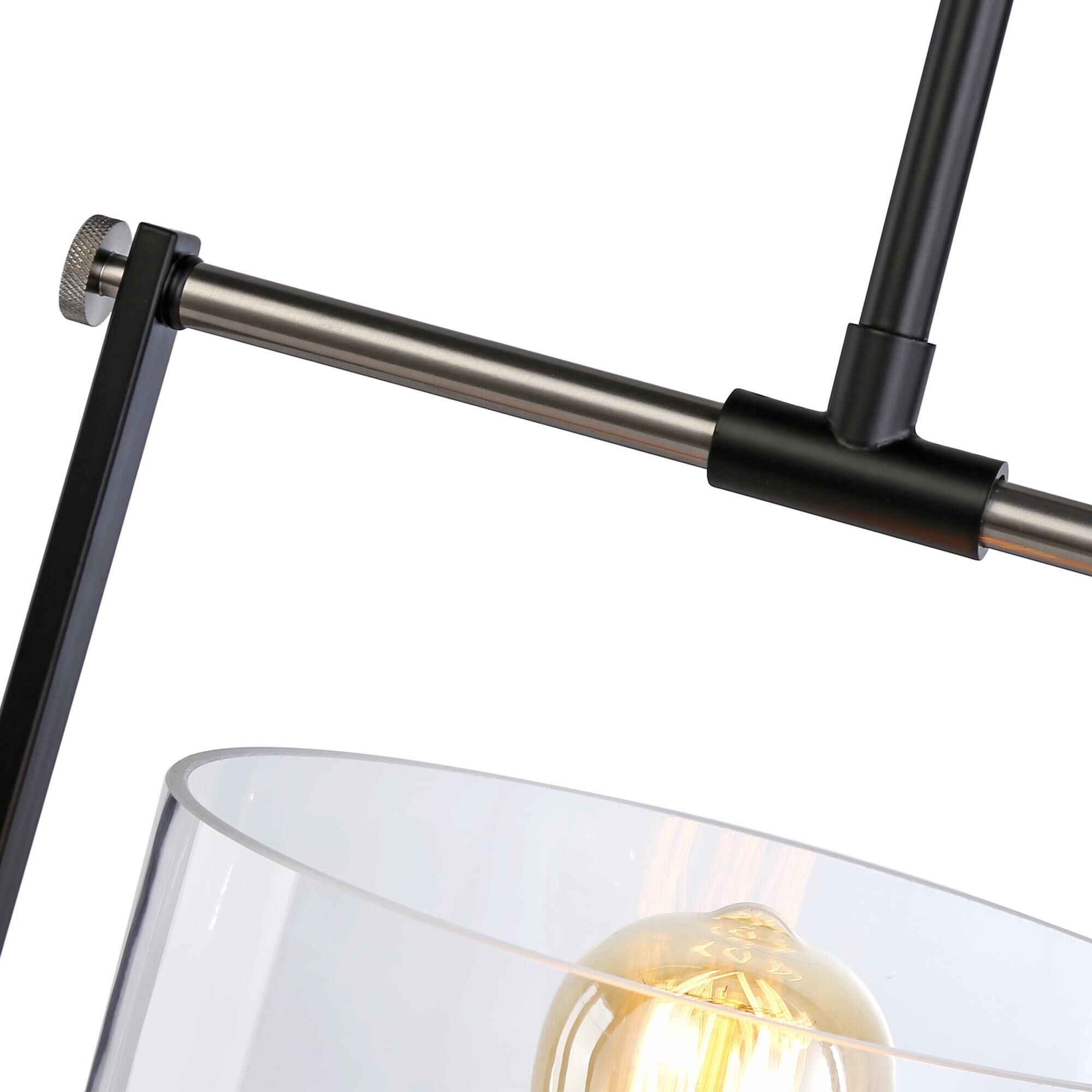 Shown in Black & Nickel finish and Glass shade