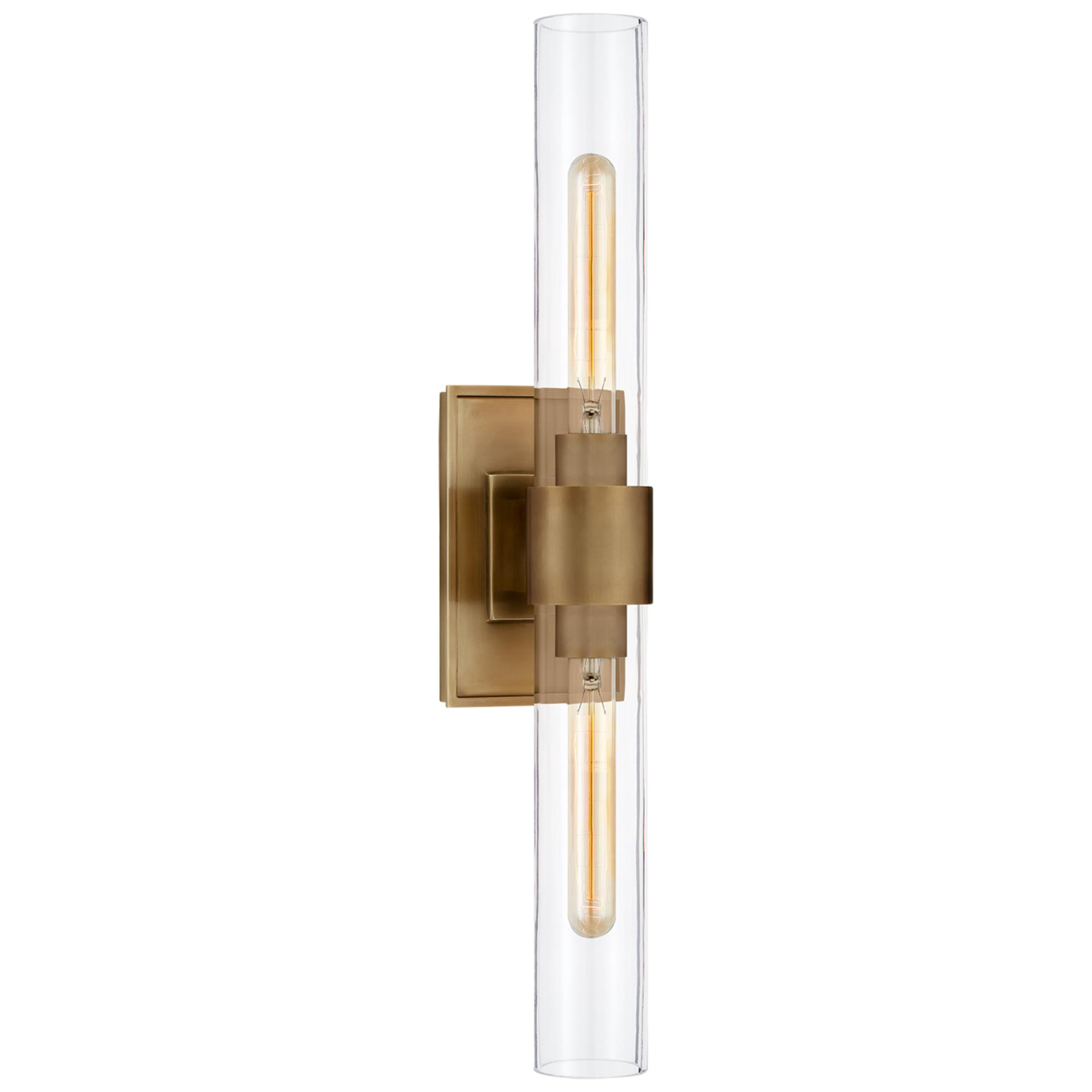 Shown in Hand-Rubbed Antique Brass finish and Clear glass and Clear Glass shade