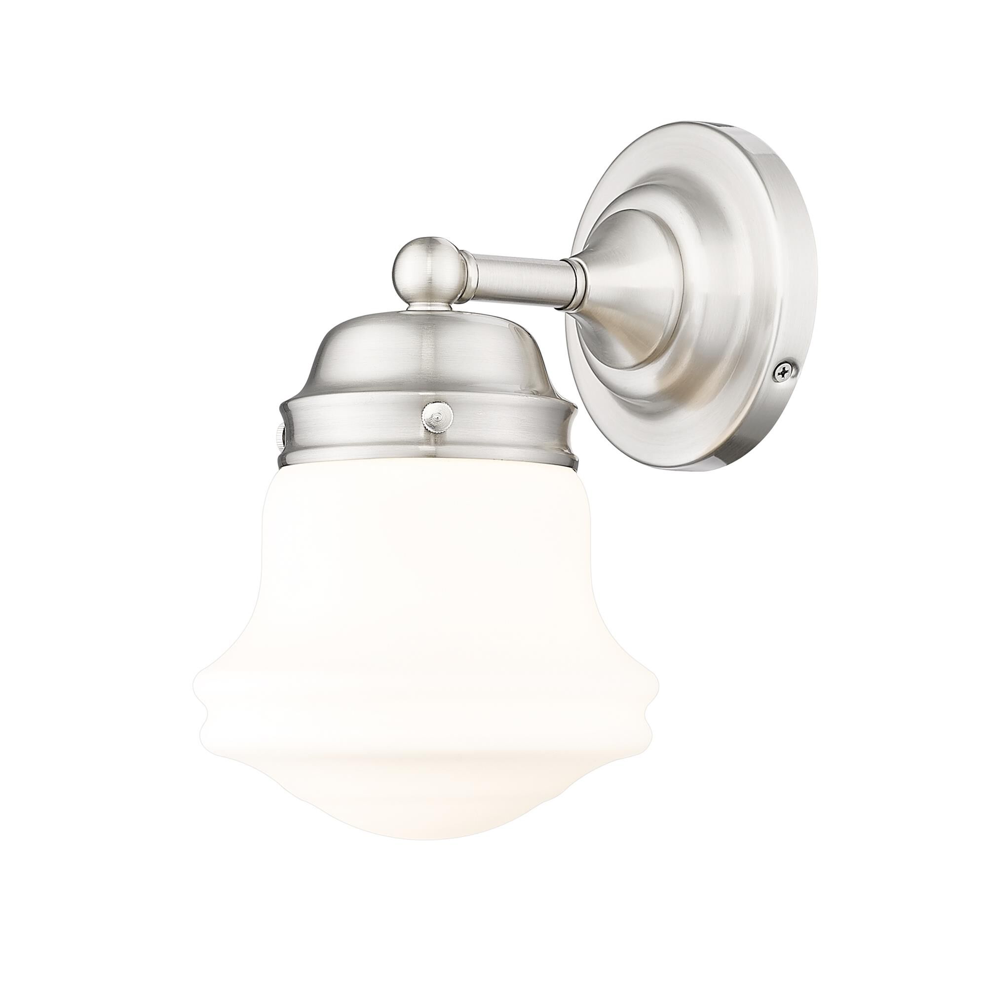 Shown in Brushed Nickel finish and Matte Opal glass and Matte Opal shade