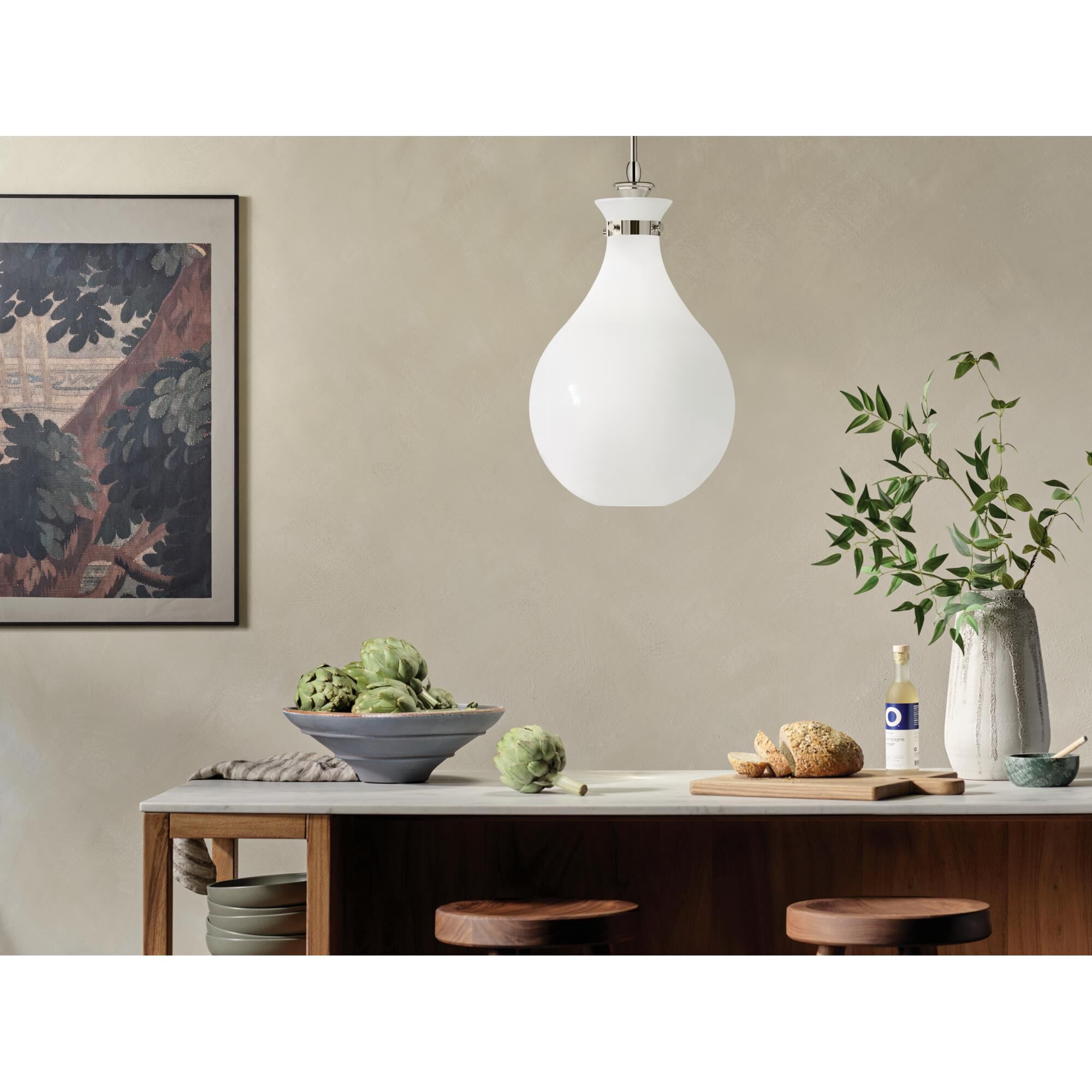 Shown in Polished Nickel finish and Opal glass