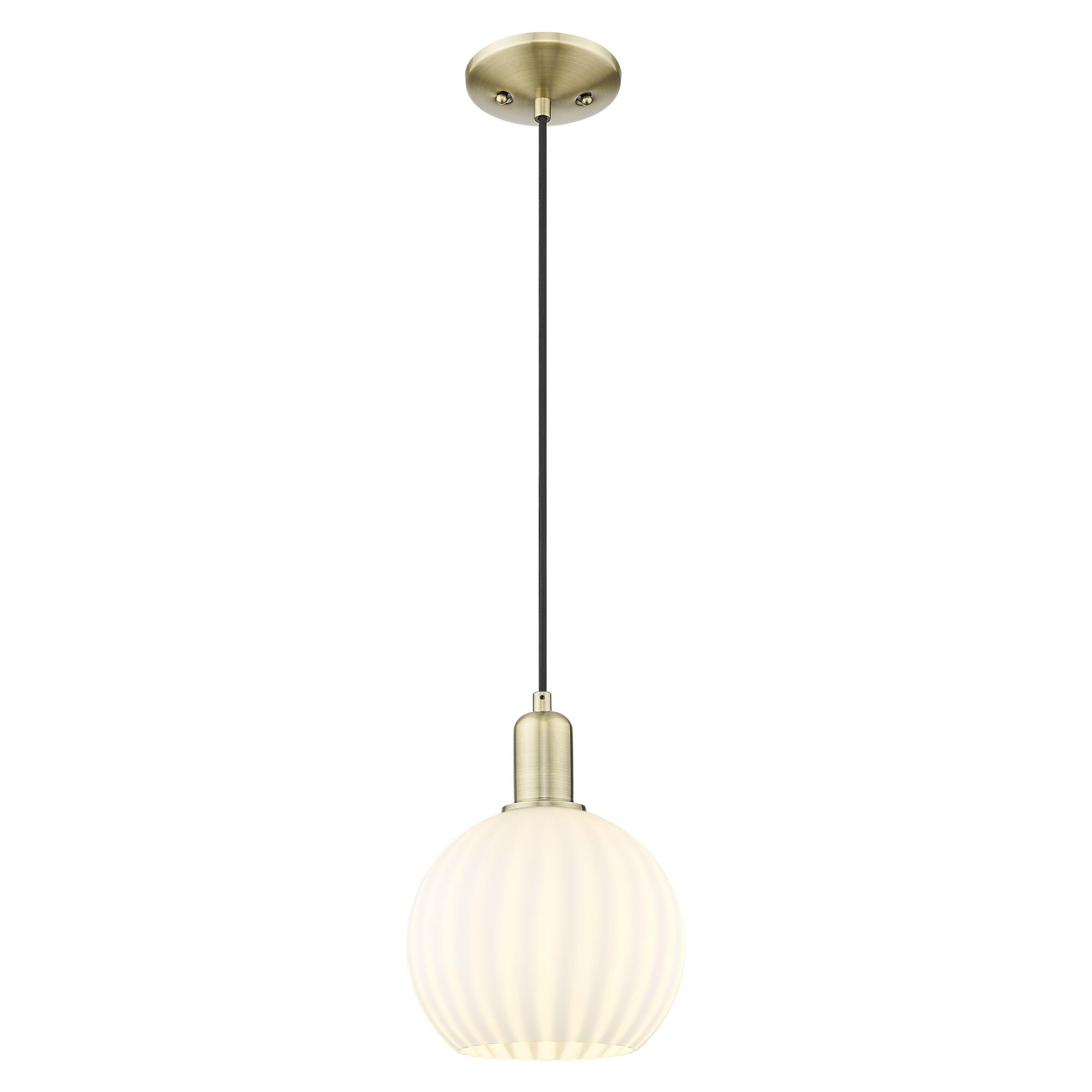 Shown in Antique Brass finish and White Venetian glass