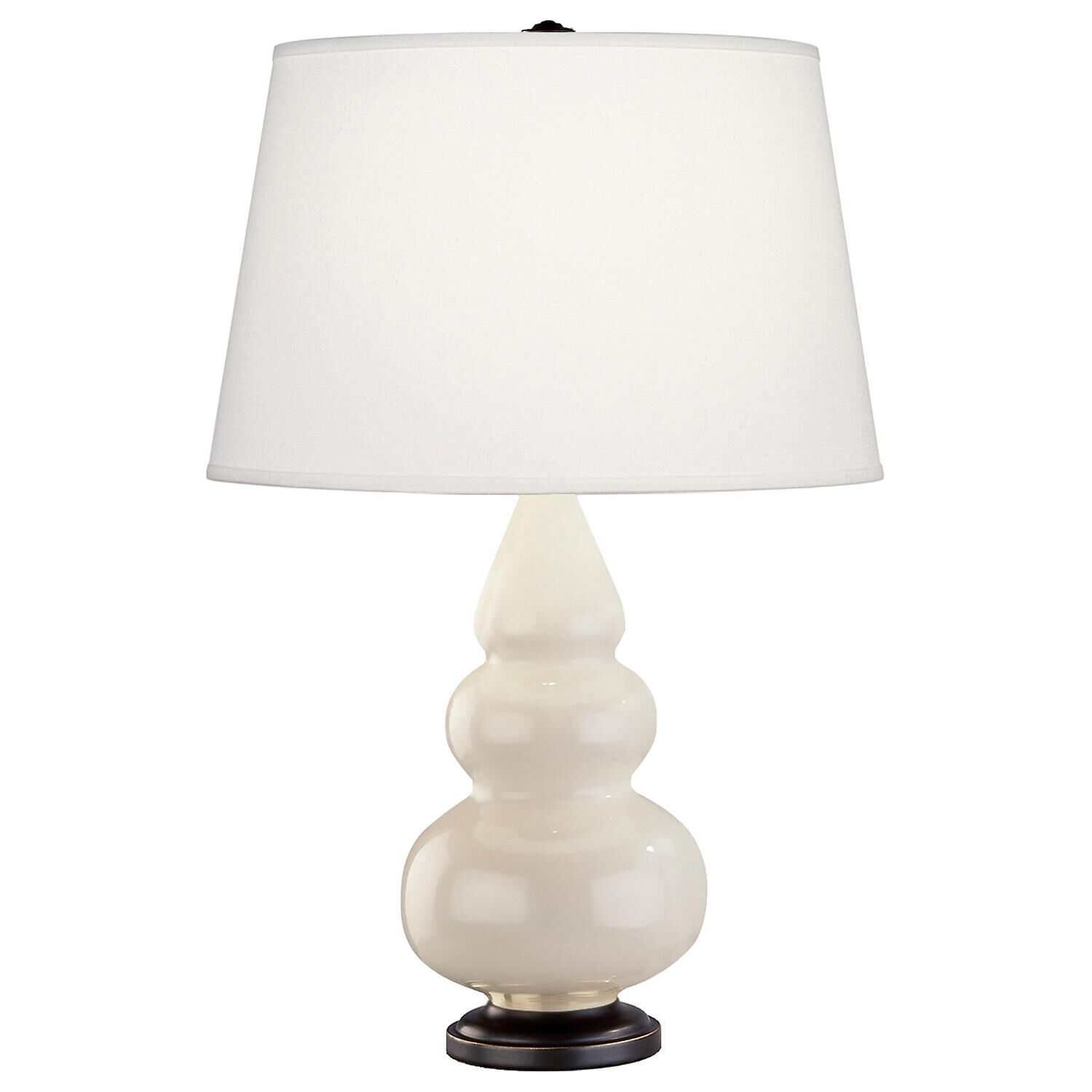 Shown in Bone Glazed Ceramic With Deep Patina Bronze ed Accents finish and Pearl Dupioni Fabric shade