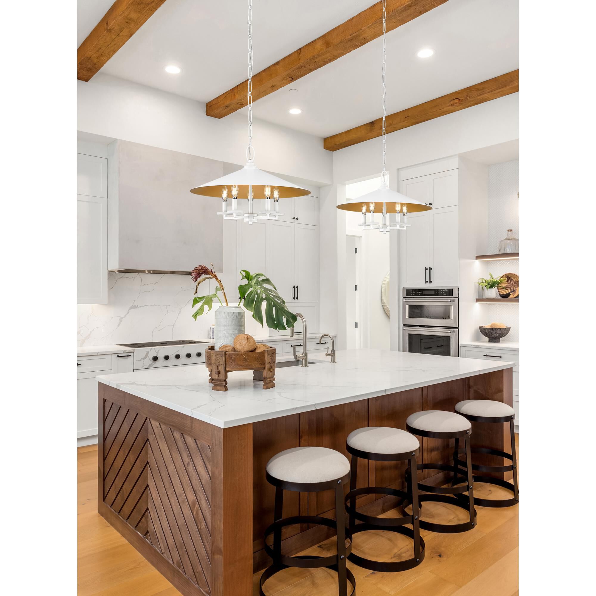 Shown in Matte White finish and Matte White Outer And Signature Rubbed Brass Inner glass and Matte White Outer And Signature Rubbed Brass Inner shade