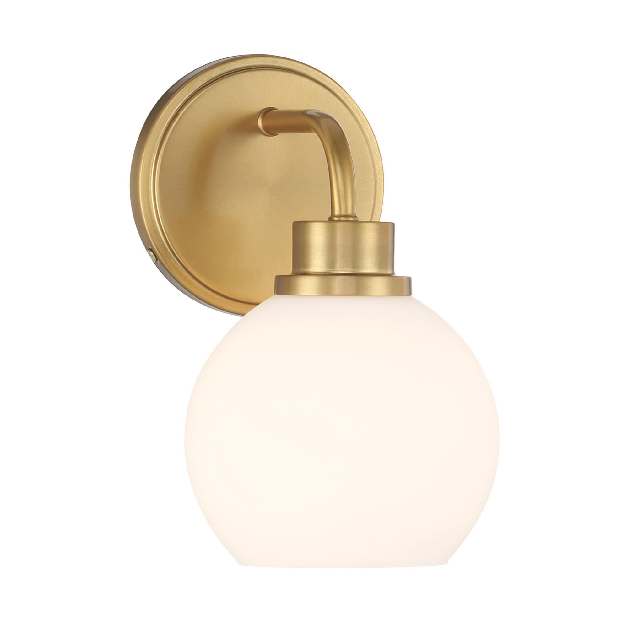 Shown in Natural Brass finish and White Opal glass