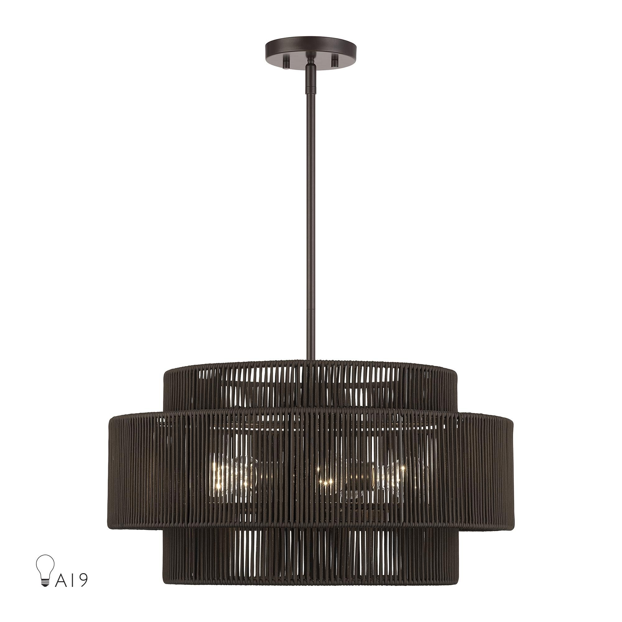 Shown in English Bronze finish and Hand-Woven Dark Chocolate Color Polyester Rope shade