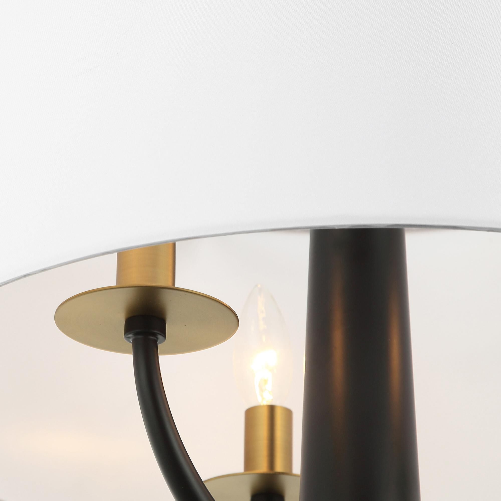Shown in Black/Satin Brass finish and White Cotton shade
